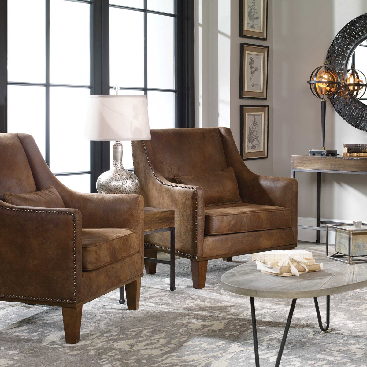 Clay Leather Armchair, Accent Chair by Uttermost, 32.5" width x 37" height x 35" depth View 8