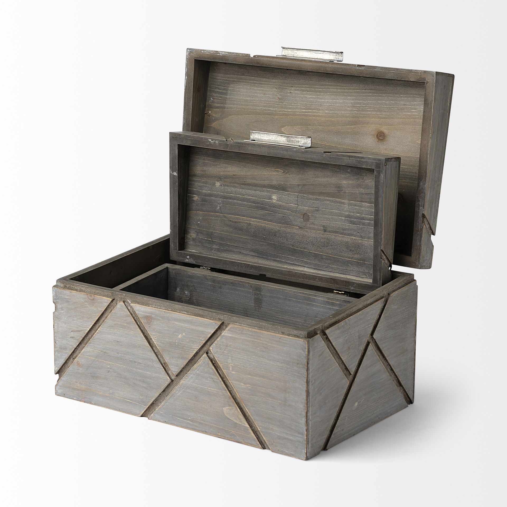 Niobe (Set of 2) 16L x 11W Gray Wooden Nesting Boxes, by Mercana, 16.02" length x 10.75" width x 8.25" height View 8