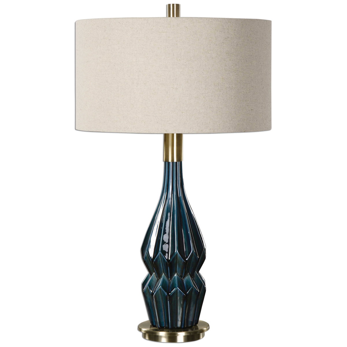 Prussian Blue Ceramic Lamp, Table Lamp by Uttermost, 18" width x 31.5" height x 18" depth View 1