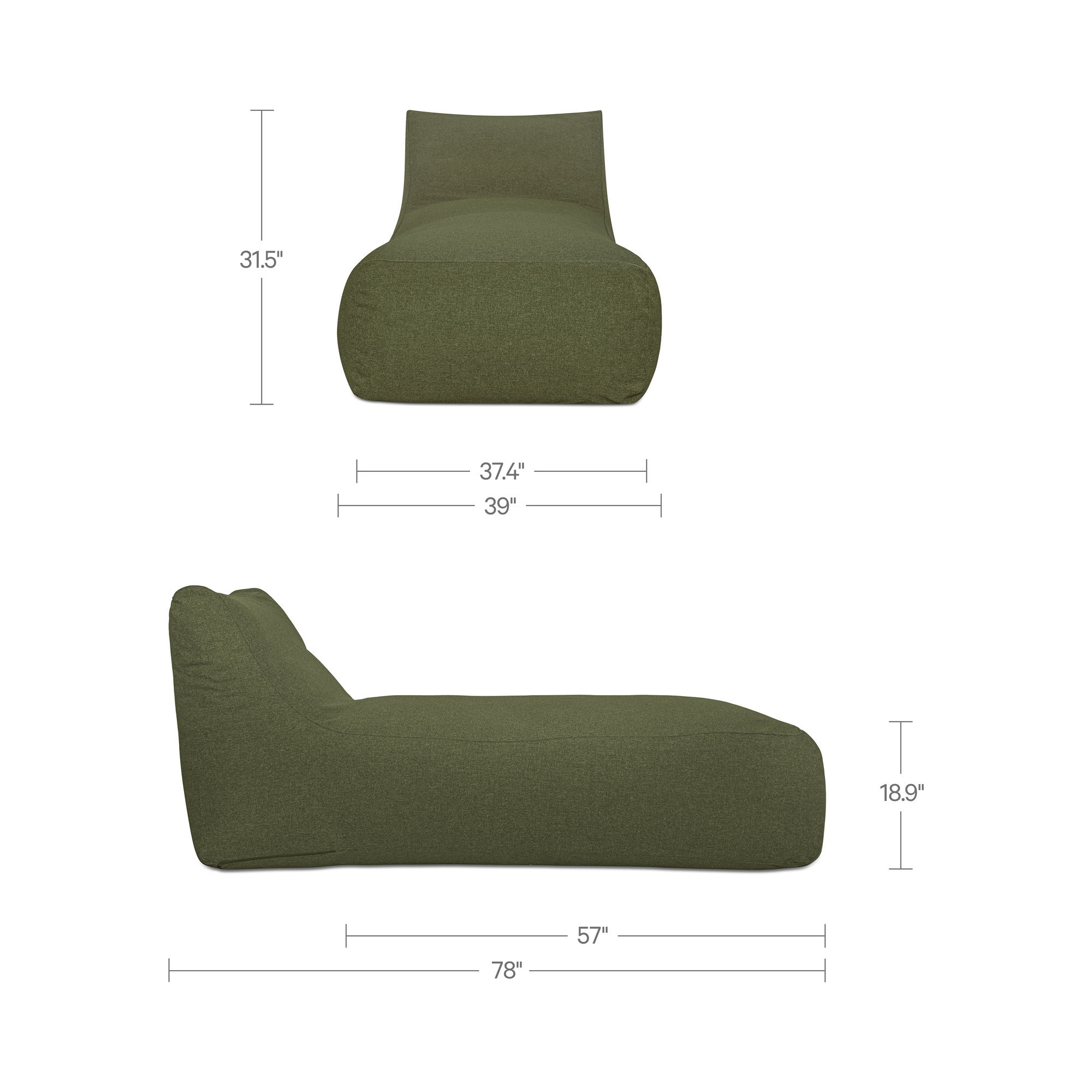Lirio Outdoor Chaise Green, Chaise Lounges & Daybed by Moe's Home, 39" width x 31.5" height x 78" depth View 8