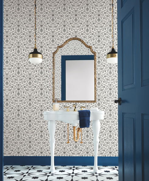 Vintage Blooms Grey Wallpaper