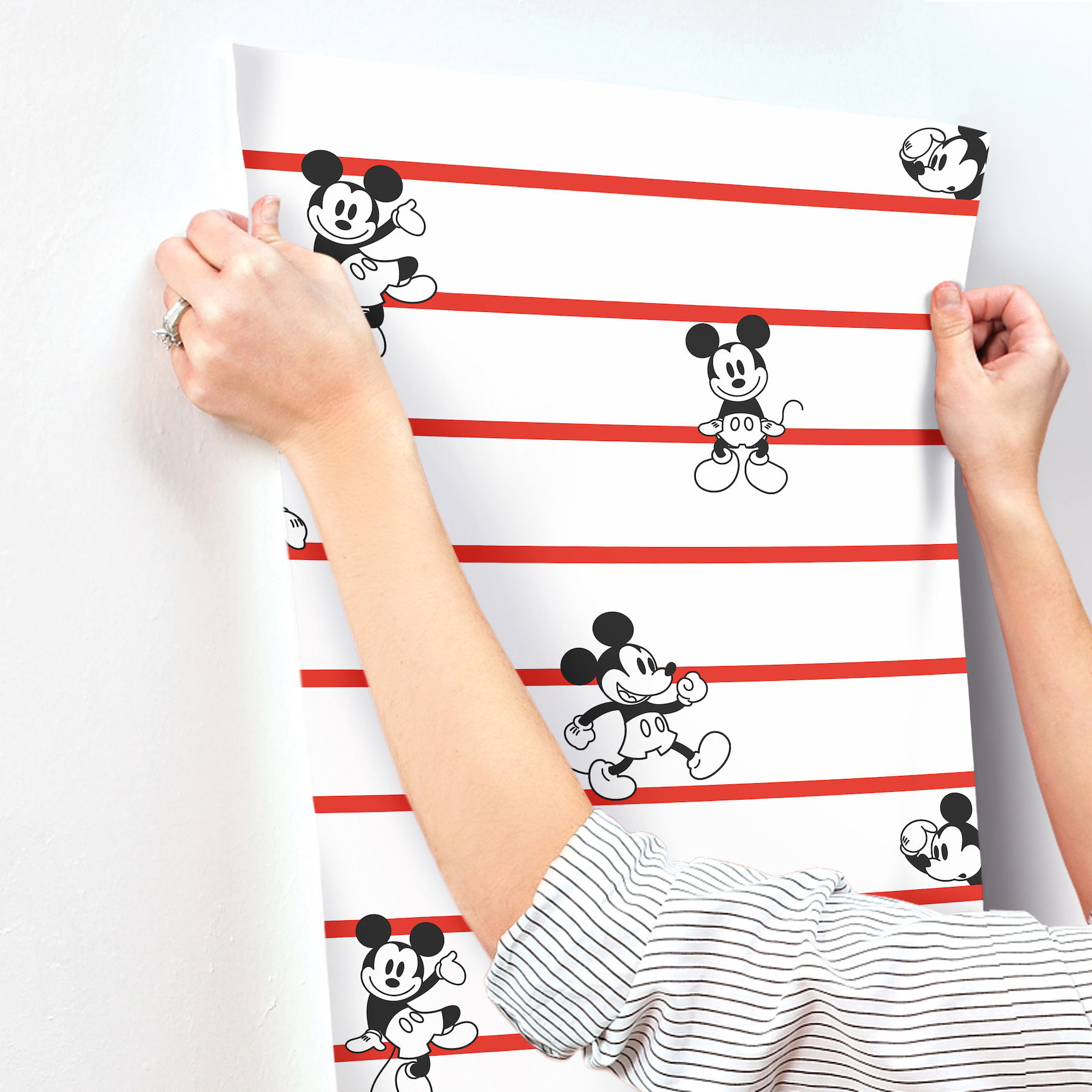 Disney Mickey Mouse Stripe Red Wallpaper large image 