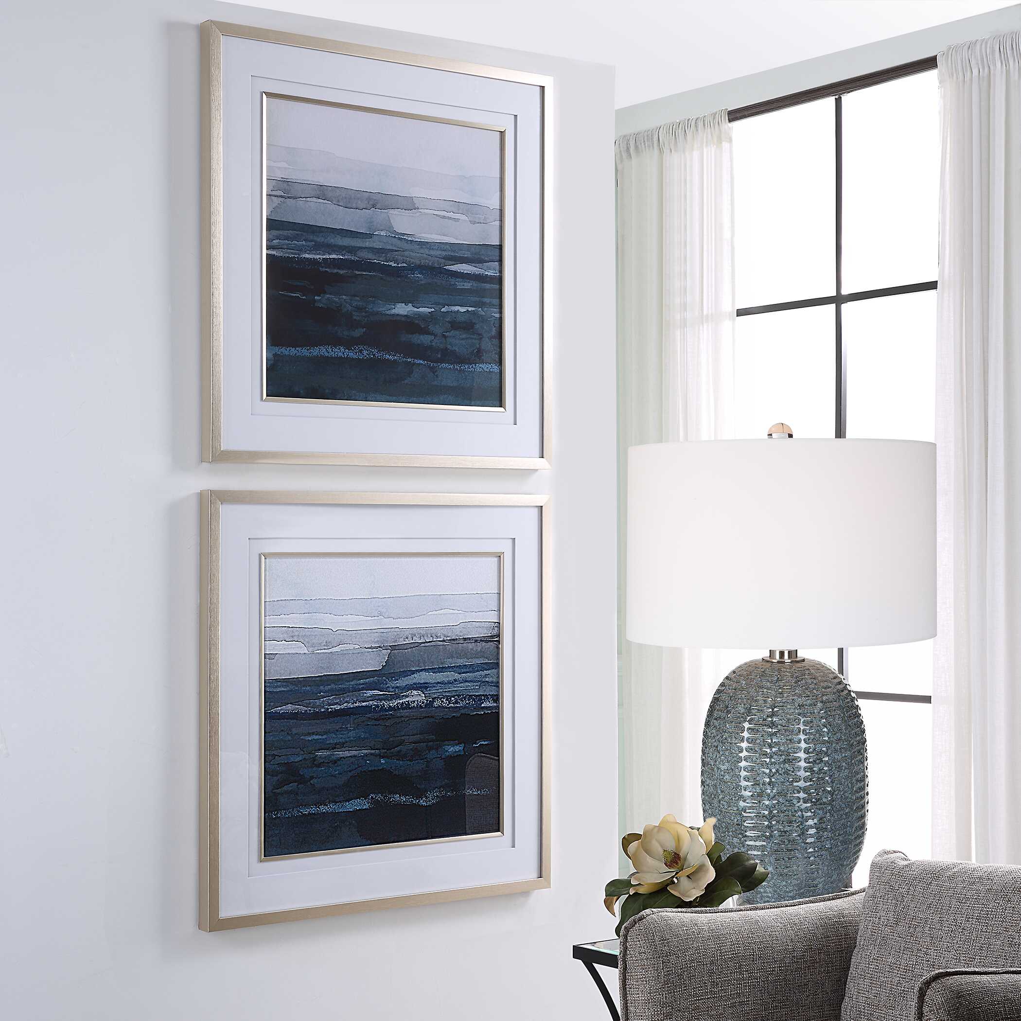 Rising Blue Abstract Framed Prints Set/2 large image 