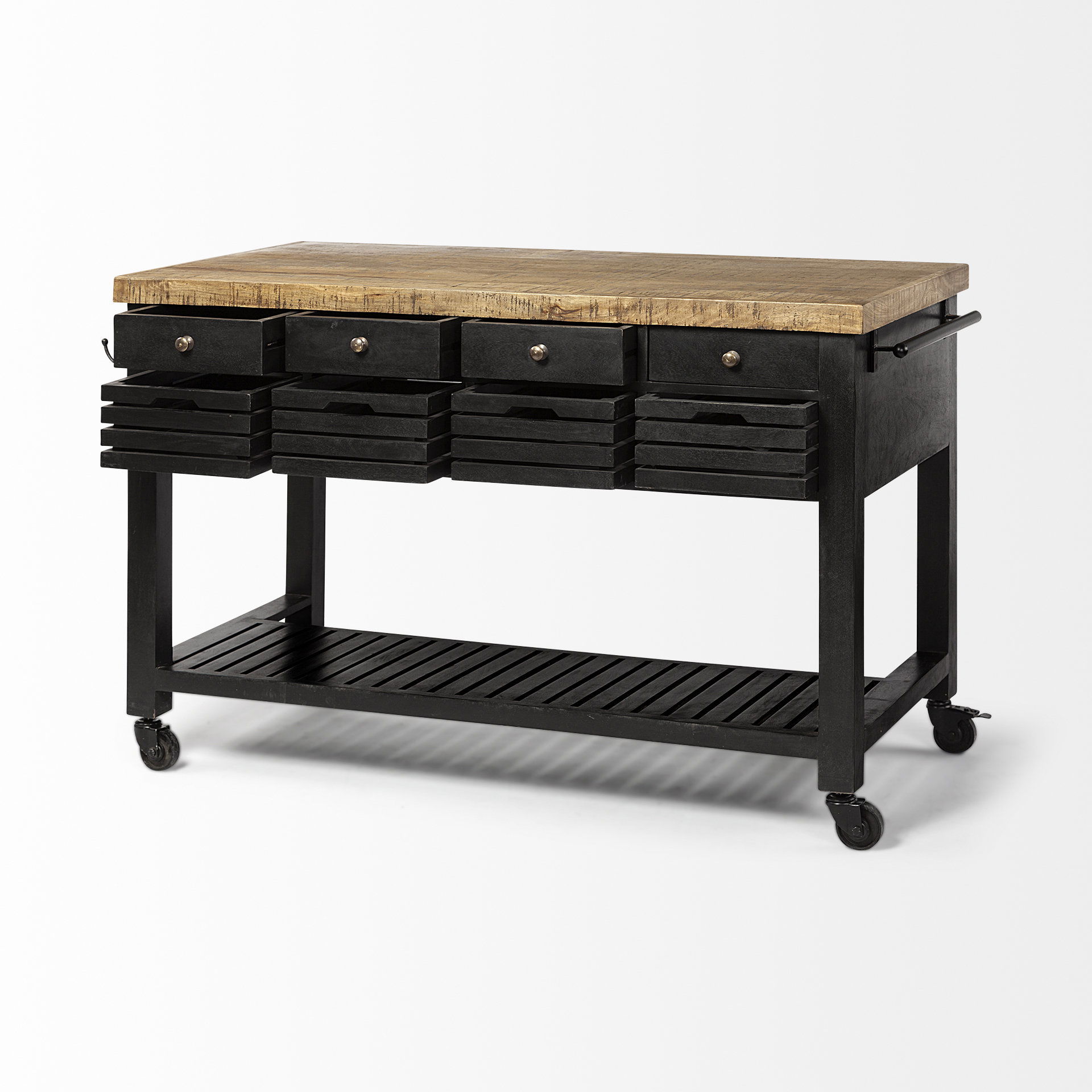 Columbia 62L x 28W x 36H Black Wooden Kitchen Island, by Mercana, 62" length x 28" width x 36" height View 8
