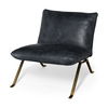 Flavelle II Black Leather Cushion Seat and Solid Iron Base Accent Chair, by Mercana, 28" length x 33.5" width x 27" height thumbnail 1