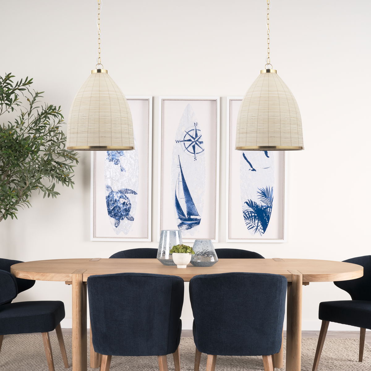 Saliha Cane with Brass Metal Pendant Light, by Mercana, 18" length x 18" width x 22.5" height View 2
