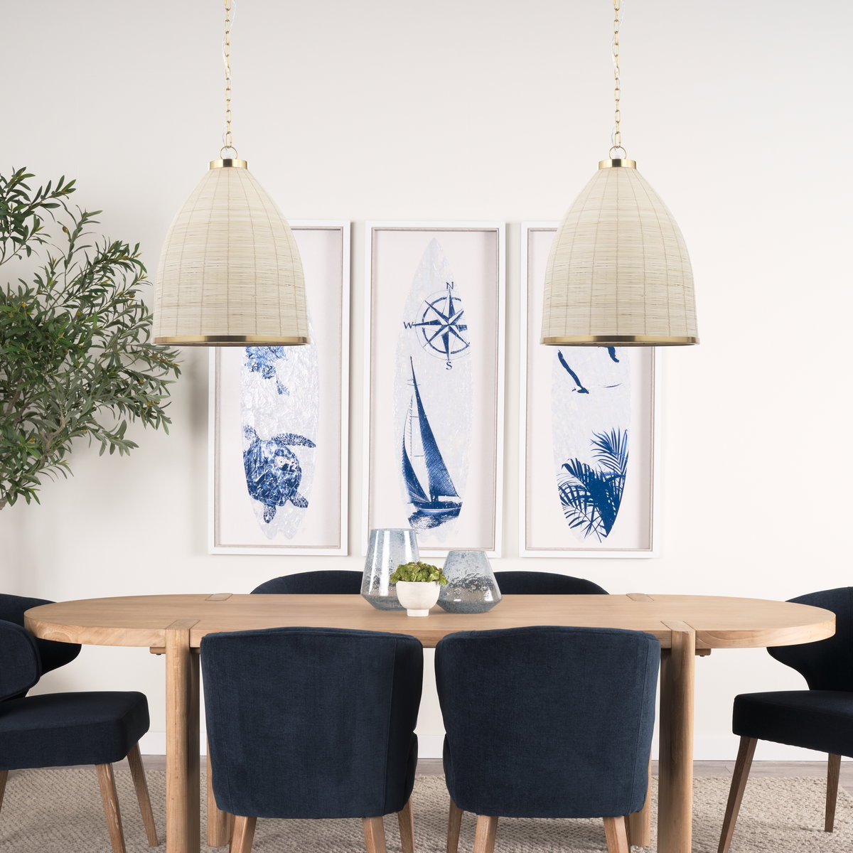 Saliha Cane with Brass Metal Pendant Light, by Mercana, 18" length x 18" width x 22.5" height View 2