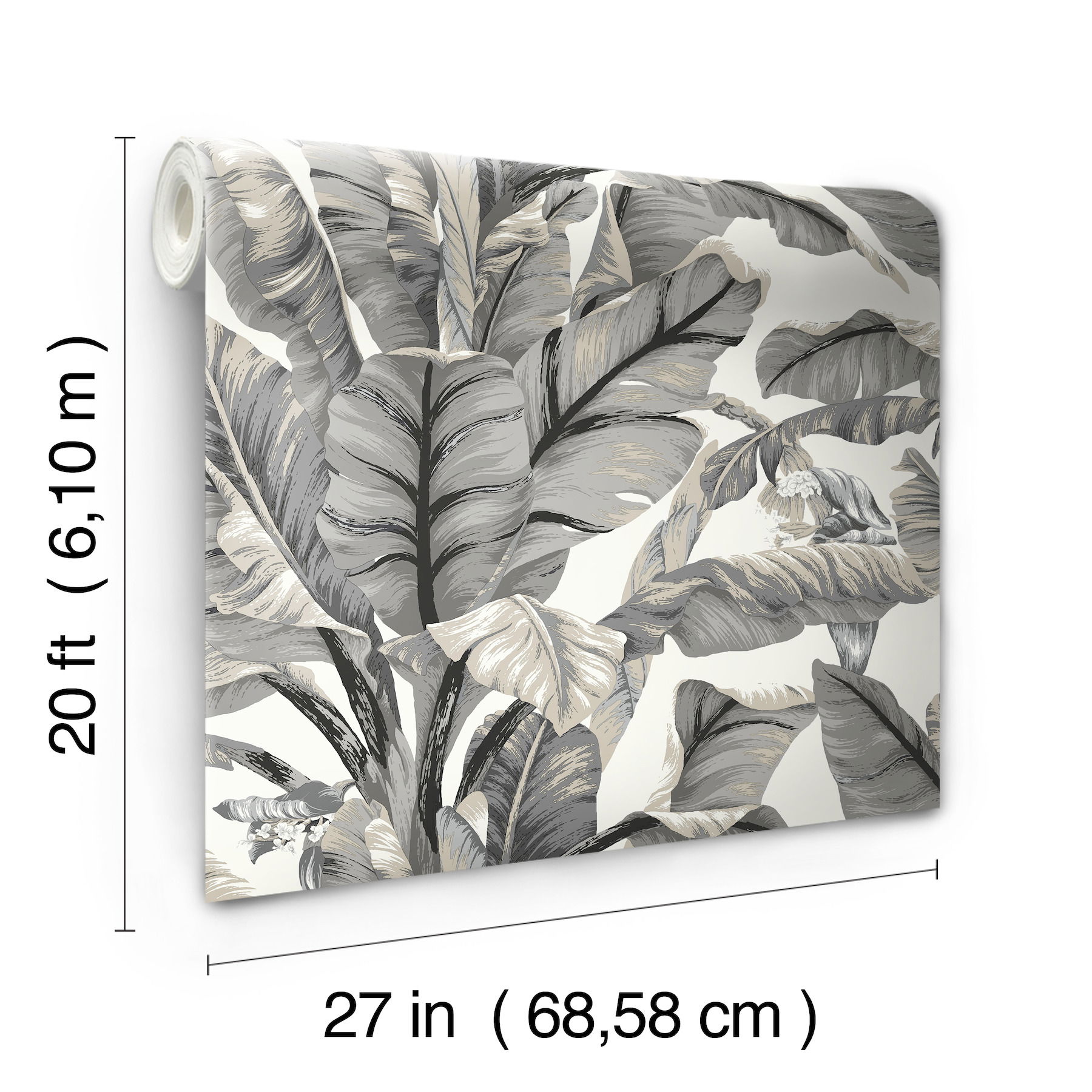 Banana Leaf White & Black Peel & Stick Wallpaper large image 