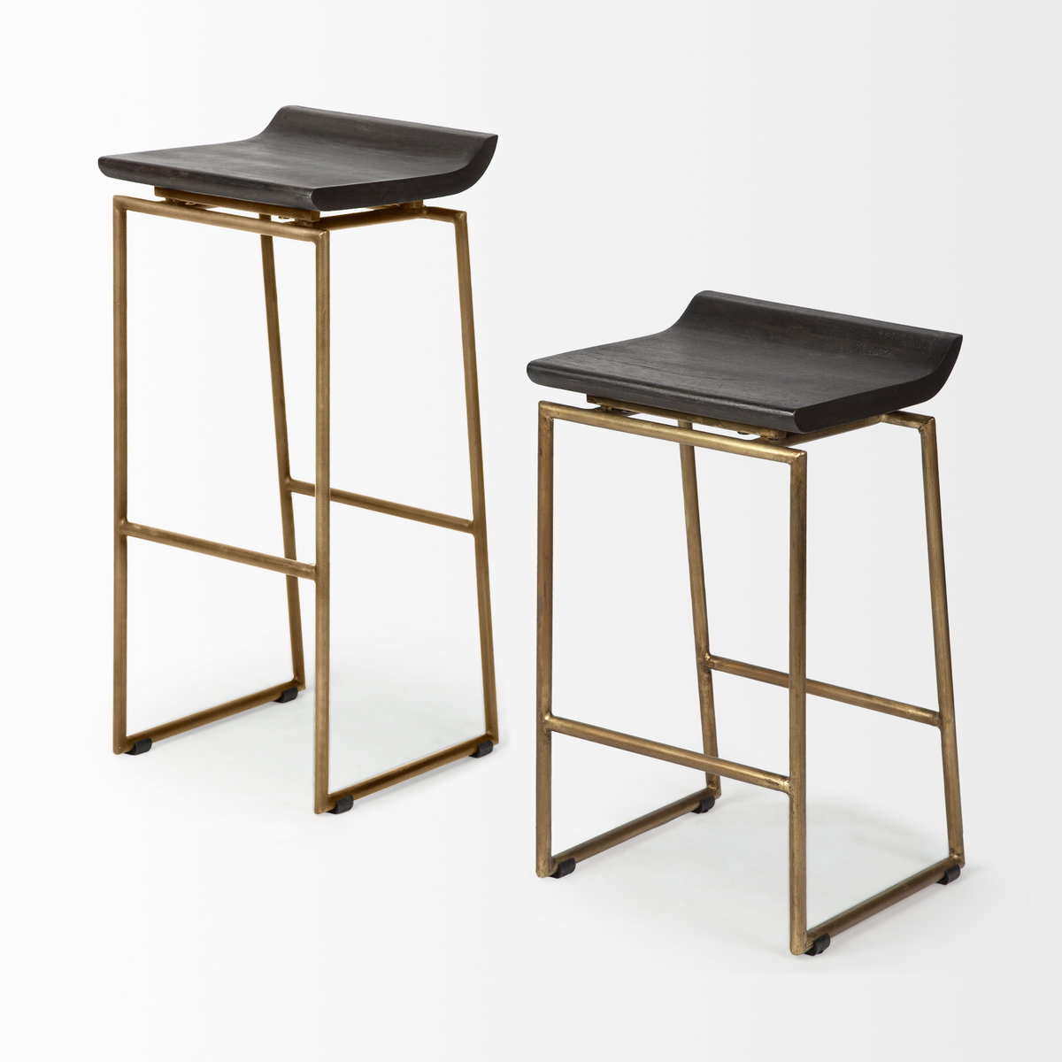 Givens Low Back 32in Seat Bar Stool | Brown Wood with Gold Metal, Counter & Bar Stool by Mercana, 14.1" length x 15.8" width x 32" height View 8