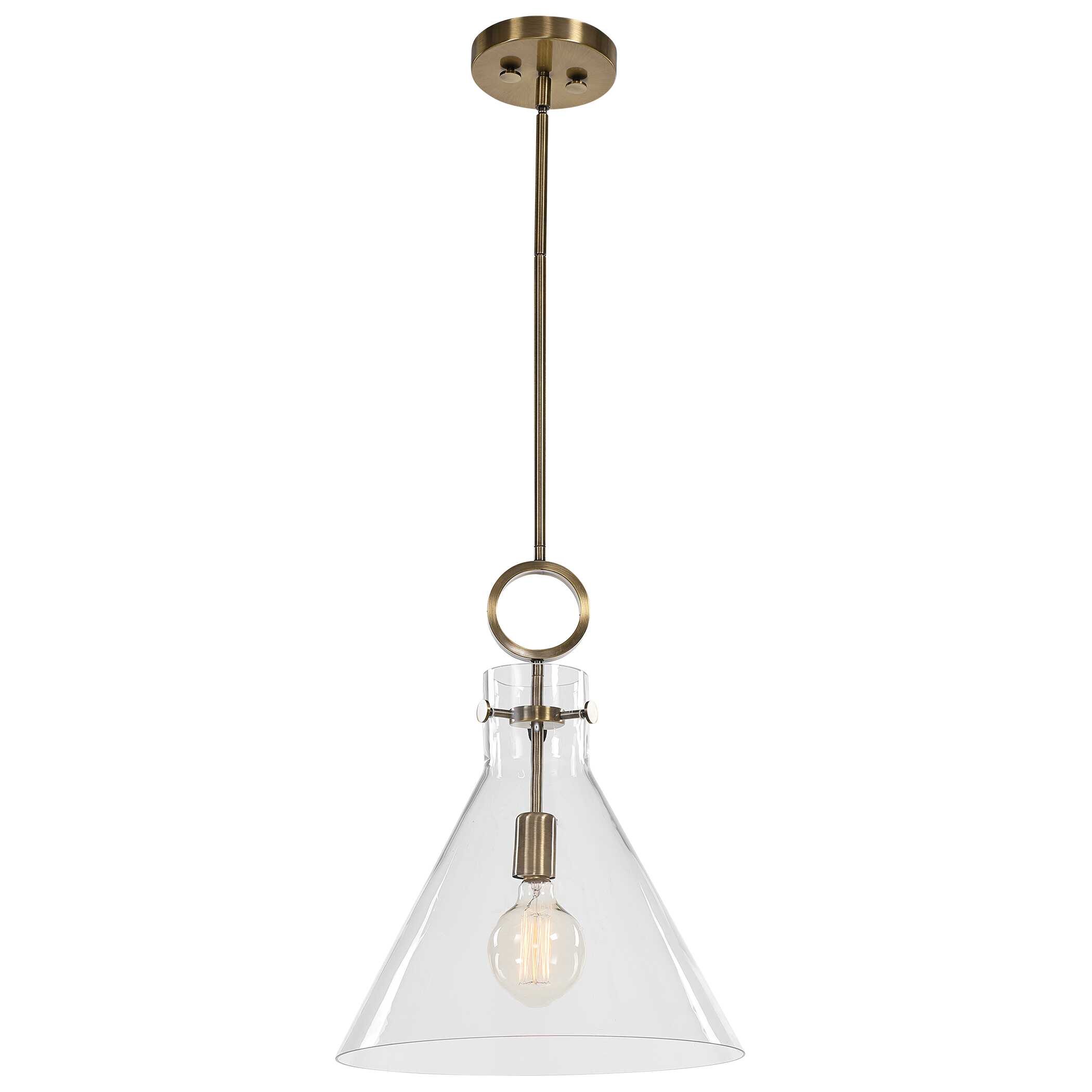 Imbuto Funnel Glass 1 Light Pendant, Ceiling Light by Uttermost, 14.5" width x 19" height x 14.12" diameter x 14.12" depth View 3