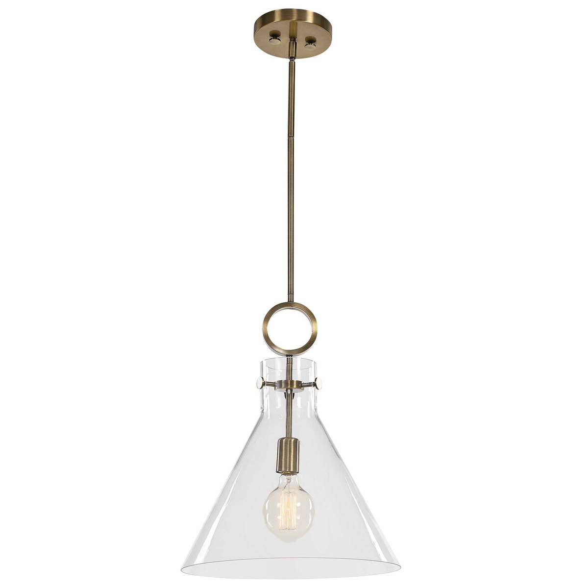 Imbuto Funnel Glass 1 Light Pendant, Ceiling Light by Uttermost, 14.5" width x 19" height x 14.12" diameter x 14.12" depth View 3