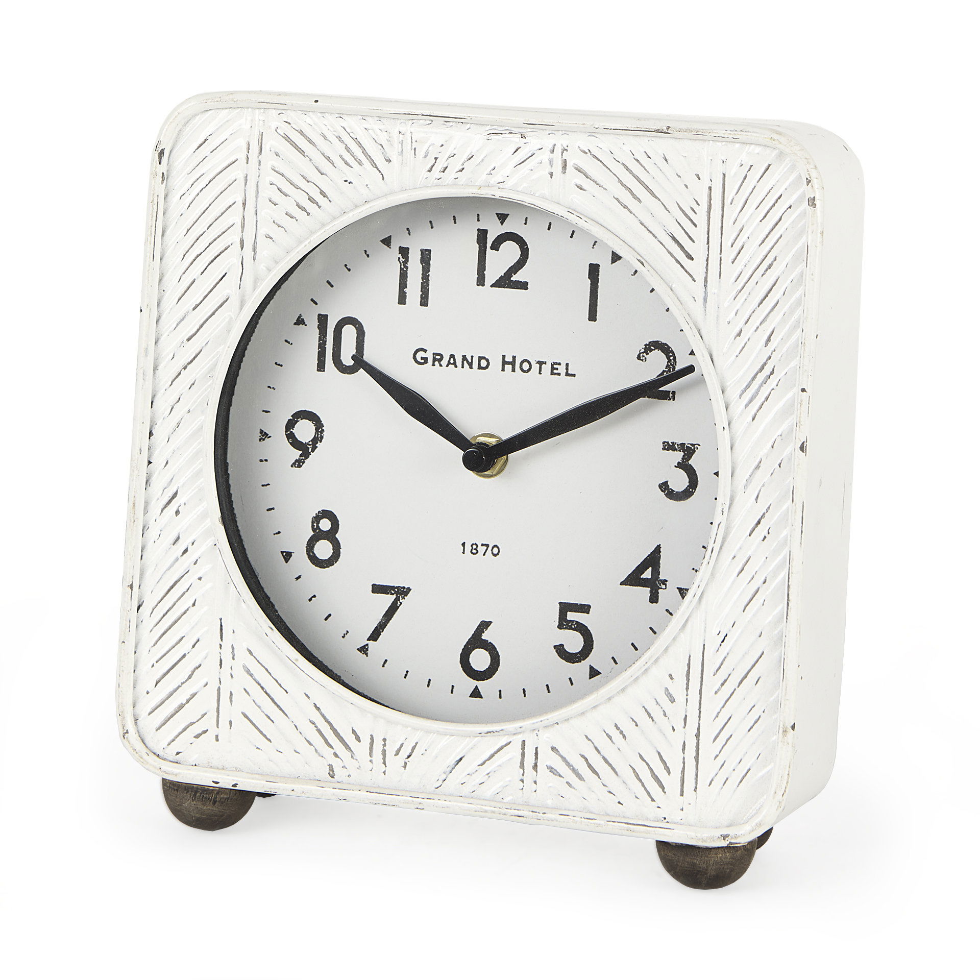 Karl  Rustic White Iron Rounded Square Table Clock large image 