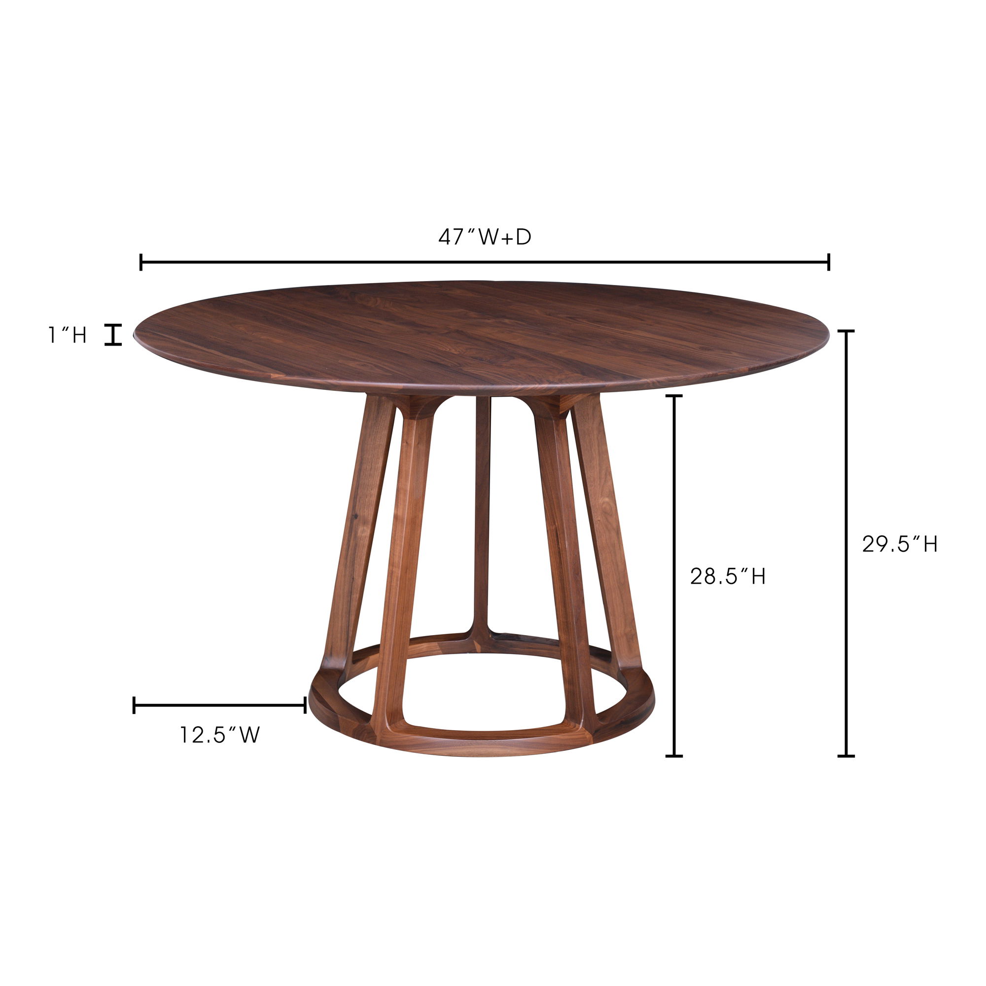 Aldo Round Dining Table Walnut, by Moe's Home, 47" width x 30" height x 47" depth View 5