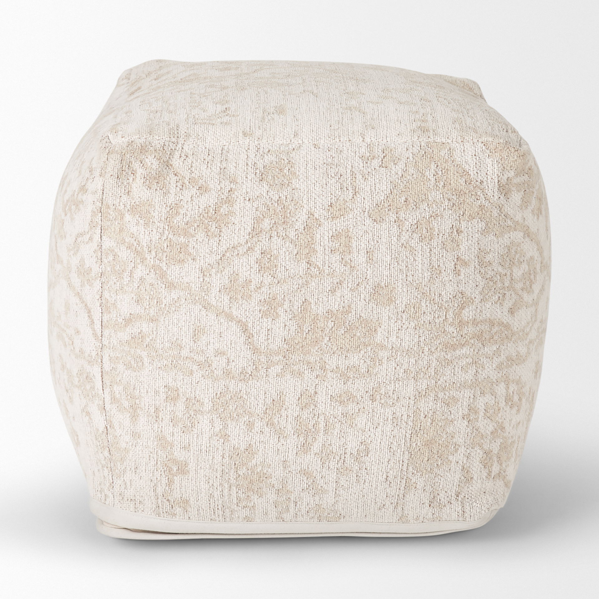 Khloe Small Cream Pouf, Ottoman by Mercana, 18" length x 18" width x 18" height View 5