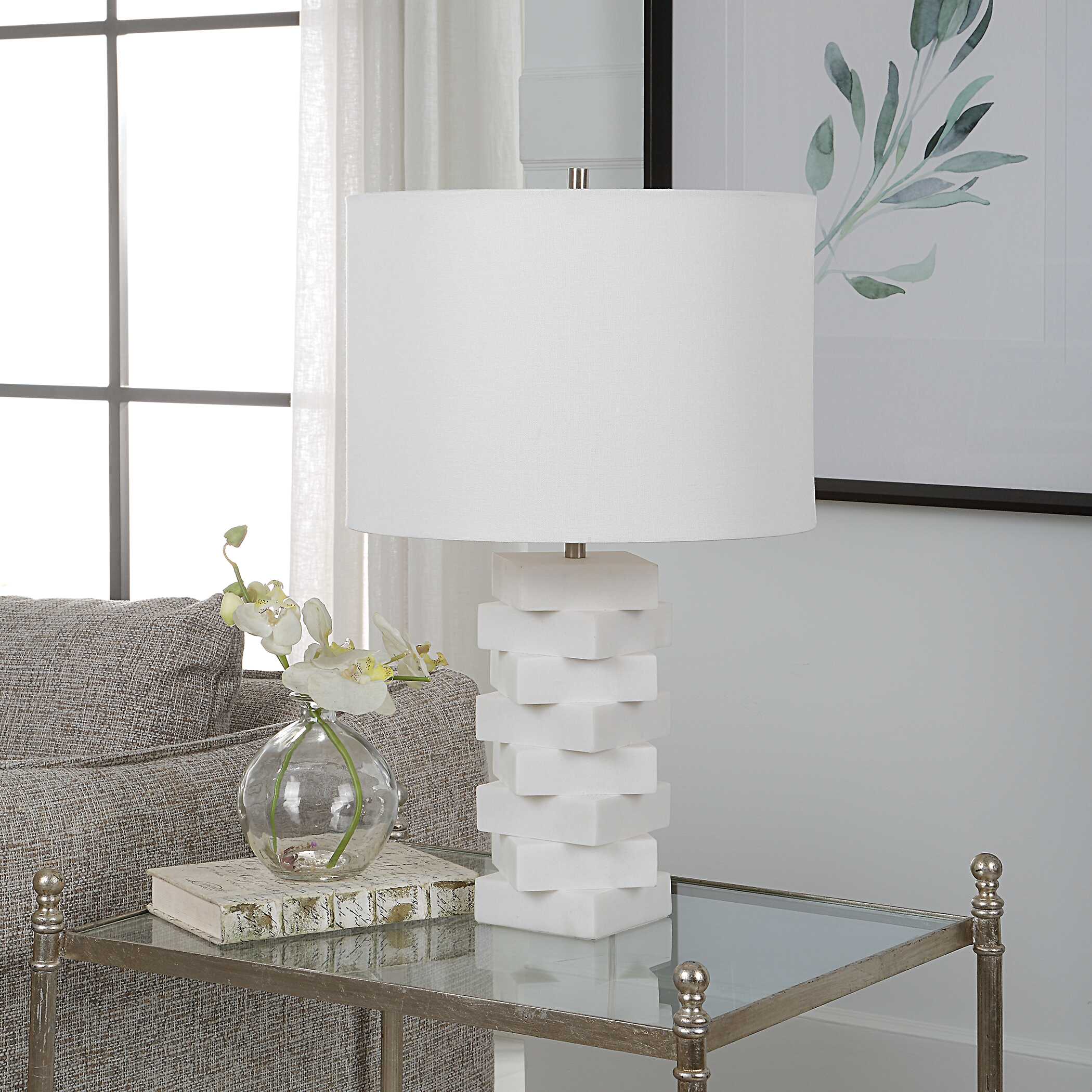 Ascent White Geometric Table Lamp, by Uttermost, 14" width x 23" height x 14" depth View 4