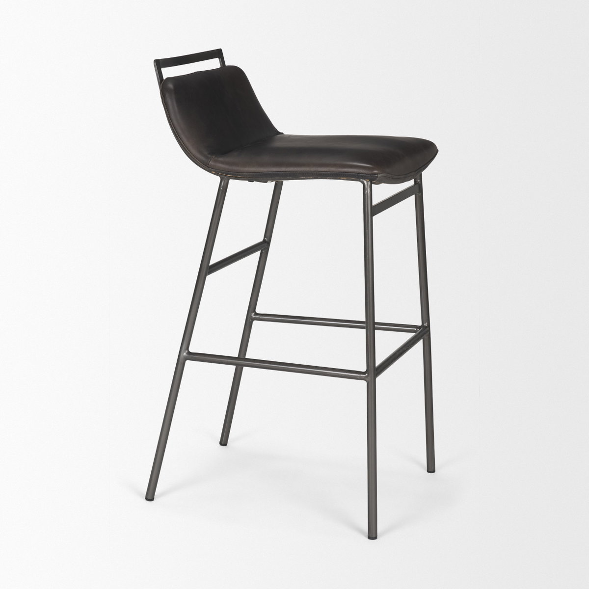 Kavalan Low Back 37.5in Seat Bar Stool | Ebony Leather with Black Metal, Counter & Bar Stool by Mercana, 17.7" length x 20.9" width x 37.5" height View 7