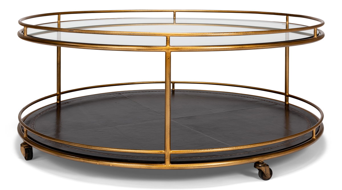 Trolley Round Cocktail Table, by Sarreid, 3'6" length x 3'6" width x 1'5" height View 5