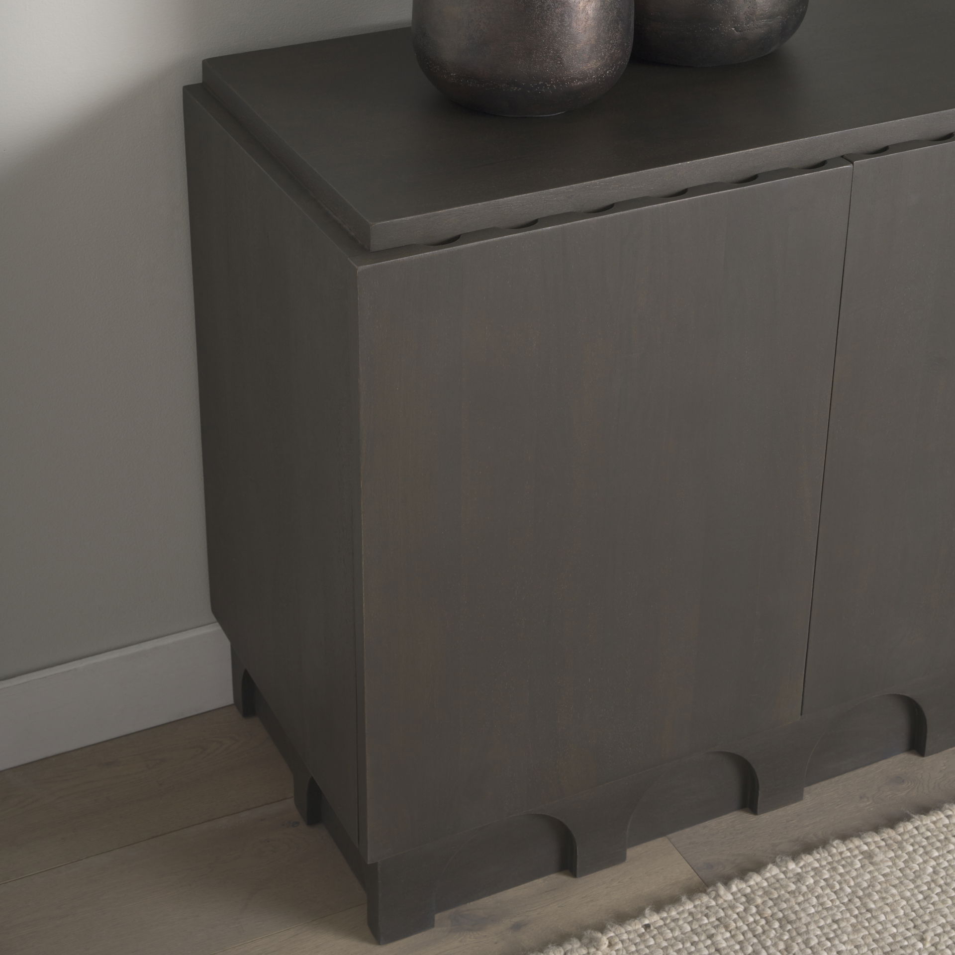 Wagner Dark Brown Wood with Arched Design Accent Cabinet, Cabinets & Chest by Mercana, 40" length x 18" width x 32" height View 3