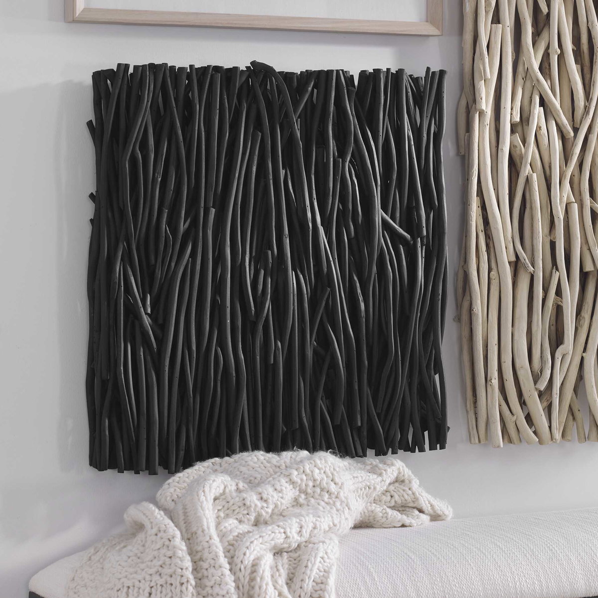 Gathered Teak Square Black Wood Wall Decor, Art by Uttermost, 24" width x 24" height x 3" depth View 4