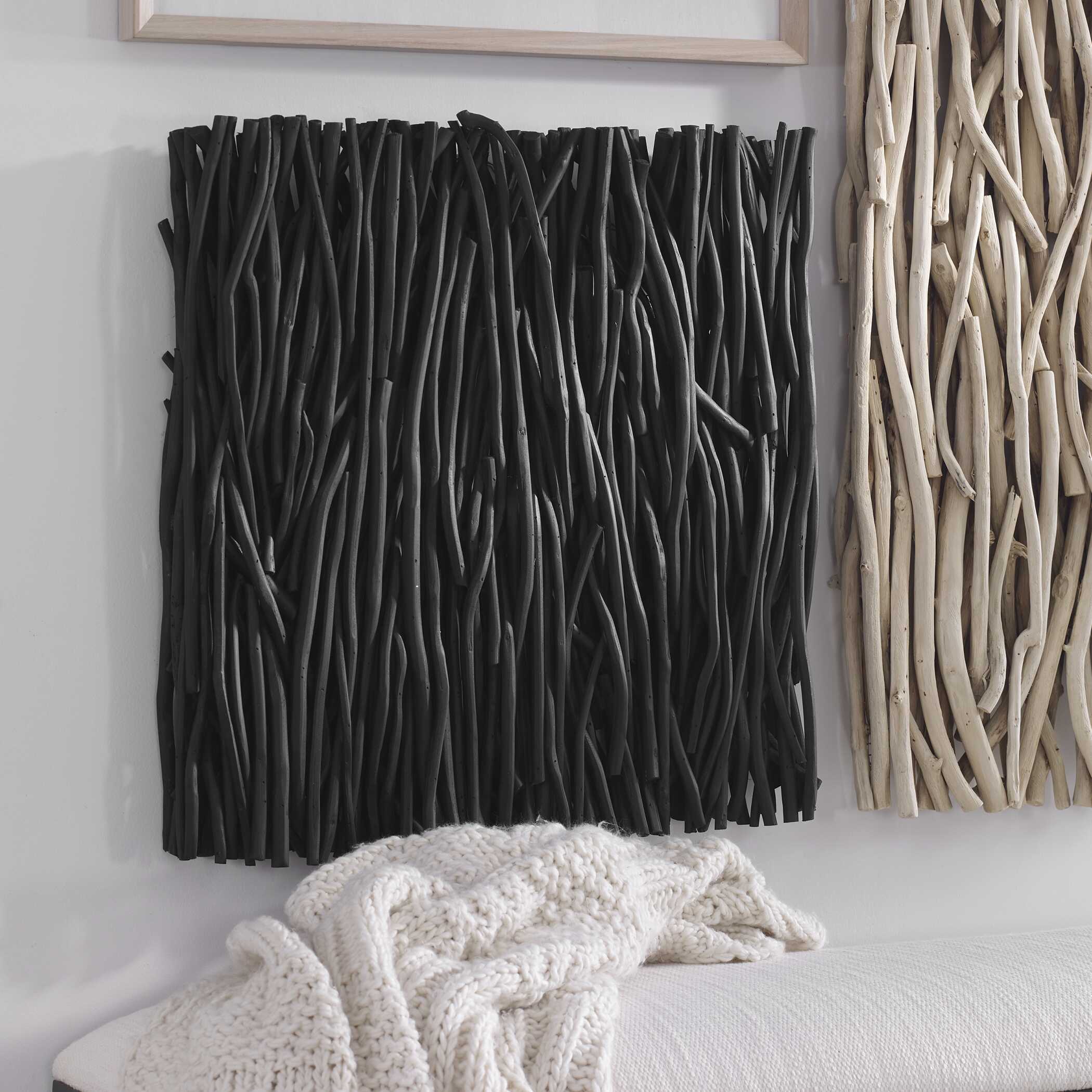 Gathered Teak Square Black Wood Wall Decor large image 