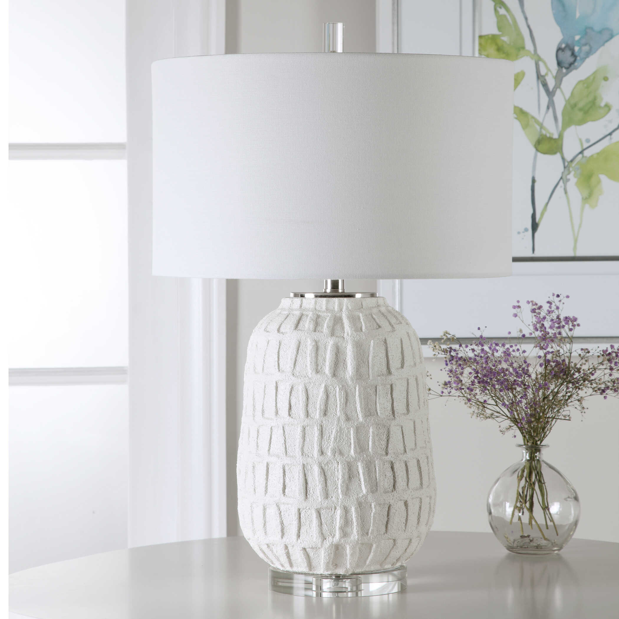 Caelina Textured White Table Lamp, by Uttermost, 17" width x 26.5" height x 17" depth View 4