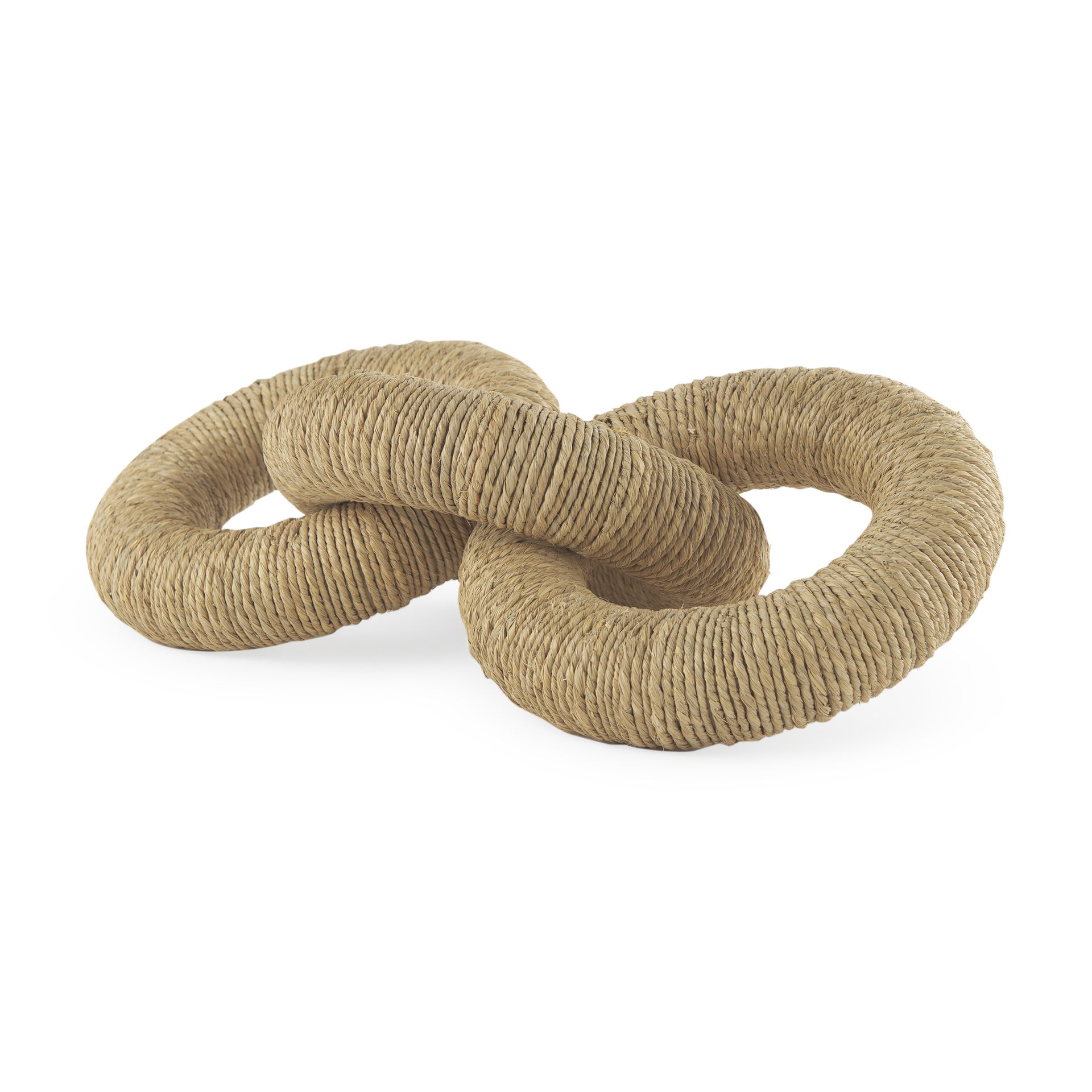 Alize Jute Wrapped Solid Wood Circular Chain Link Decorative Object, by Mercana, 14" length x 11" width x 8" height View 1