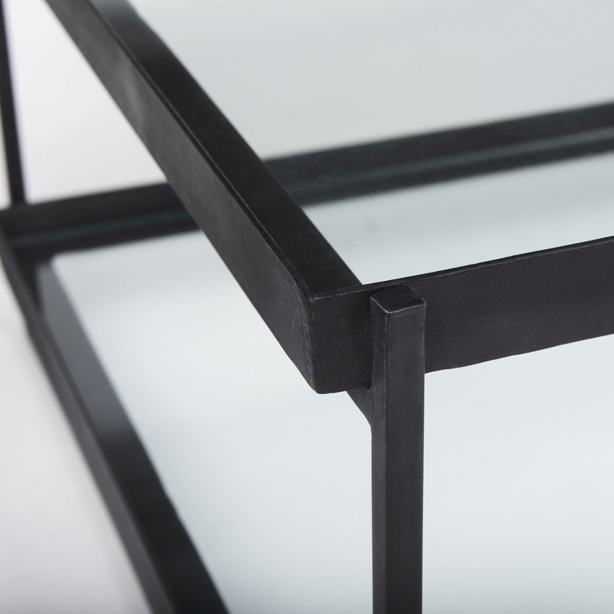 Trey 56'L x 32'W x 17'H Black Metal with Glass Coffee Table, by Mercana, 56" length x 32" width x 17" height View 8