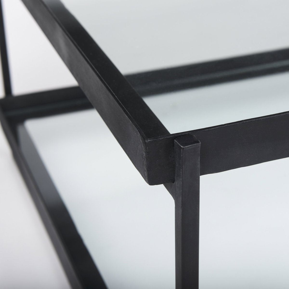 Trey 56'L x 32'W x 17'H Black Metal with Glass Coffee Table, by Mercana, 56" length x 32" width x 17" height View 8