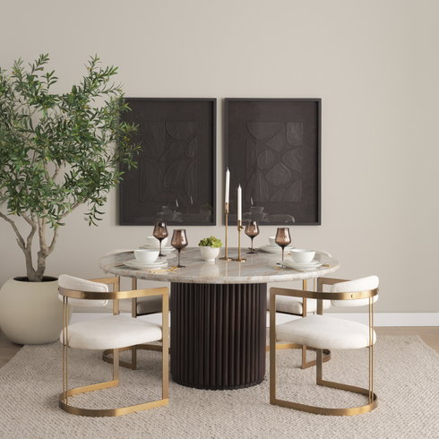Hollyfield Curved Back Dining Arm Chair | Cream Fabric with Gold Iron