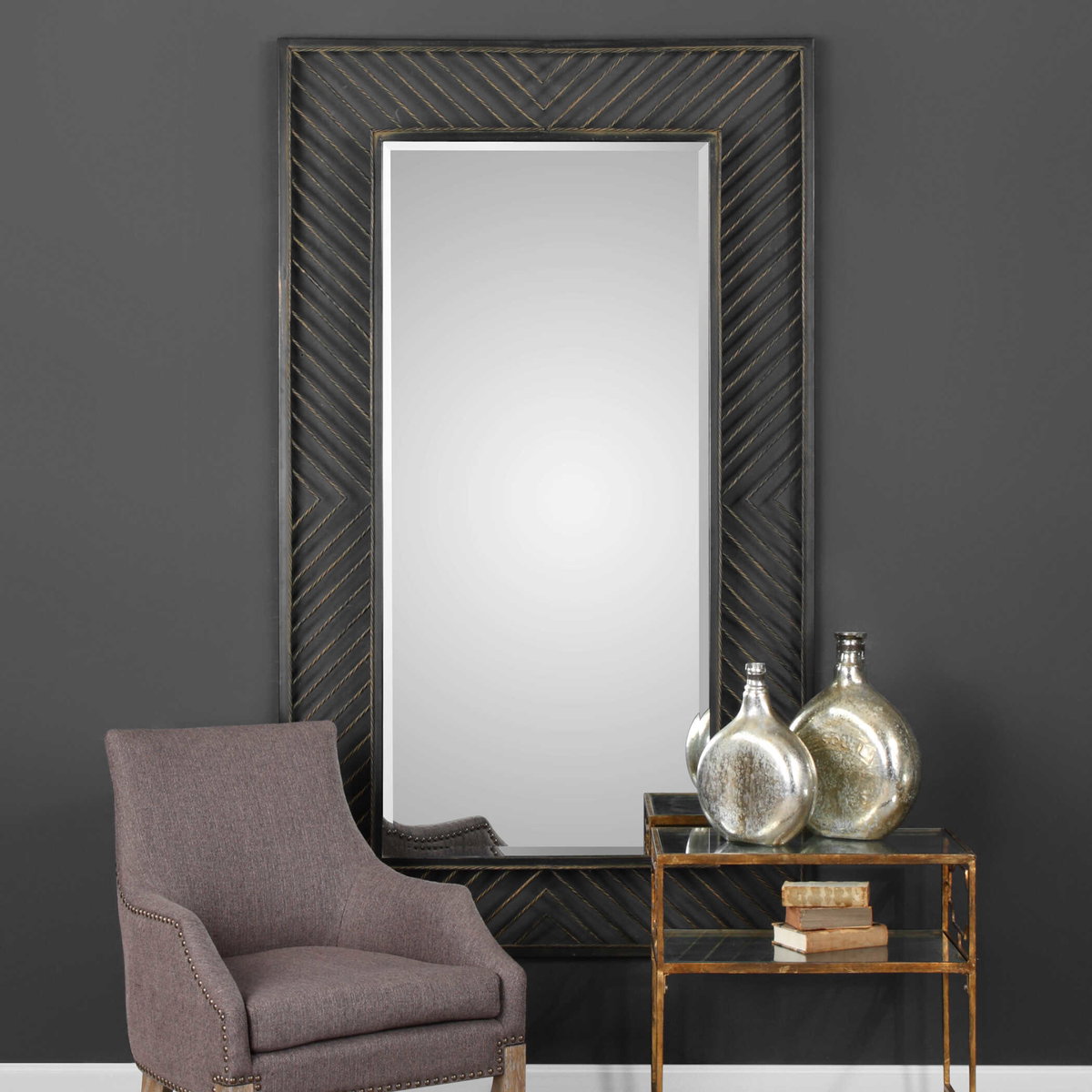 Karel Chevron Mirror, by Uttermost, 44" width x 76" height x 3" depth View 2