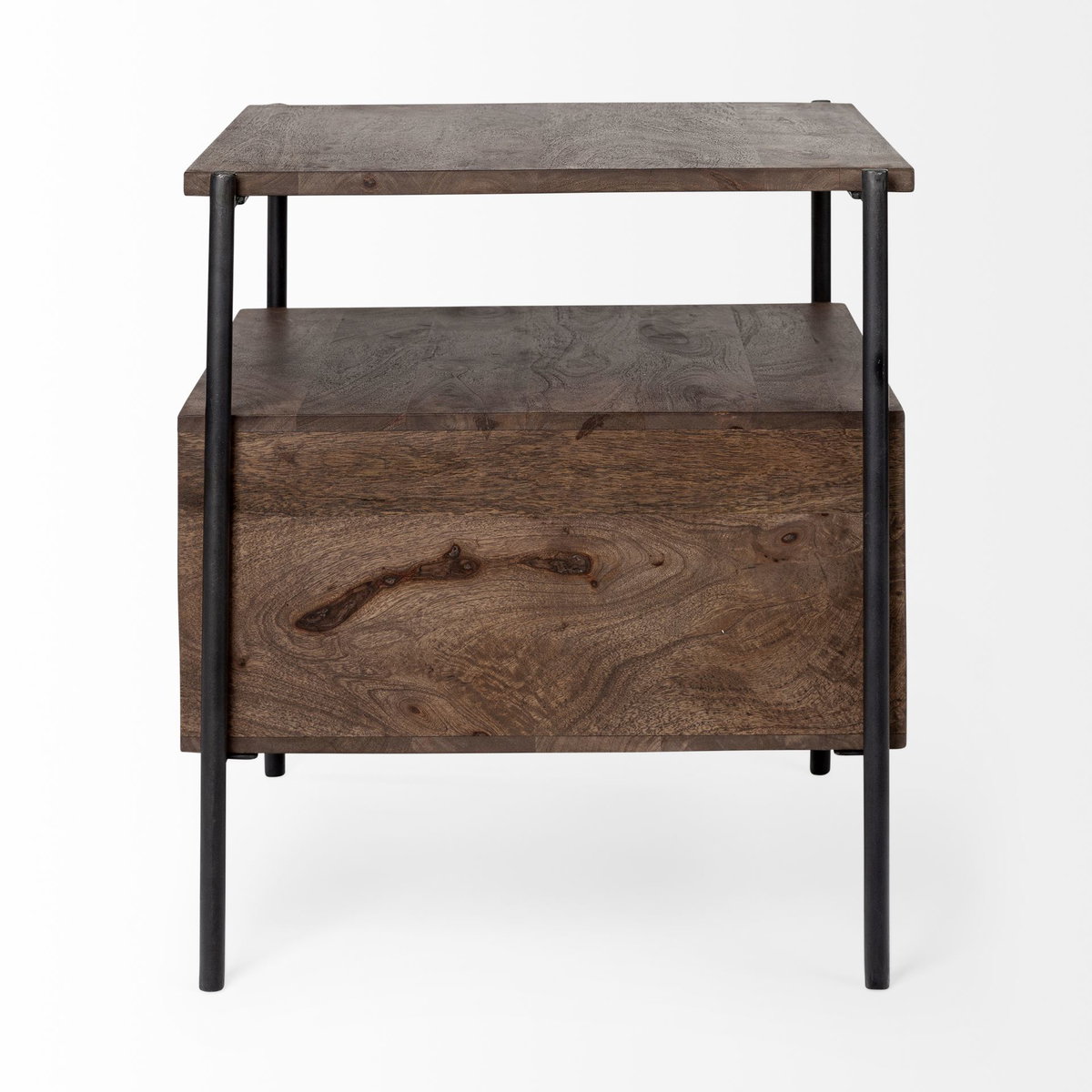 Glenn I 20L x 21W x 24H Dark Brown Wood with Black Iron Frame Square End/Side Table, Side & End Table by Mercana, 20" length x 21" width x 24" height View 7