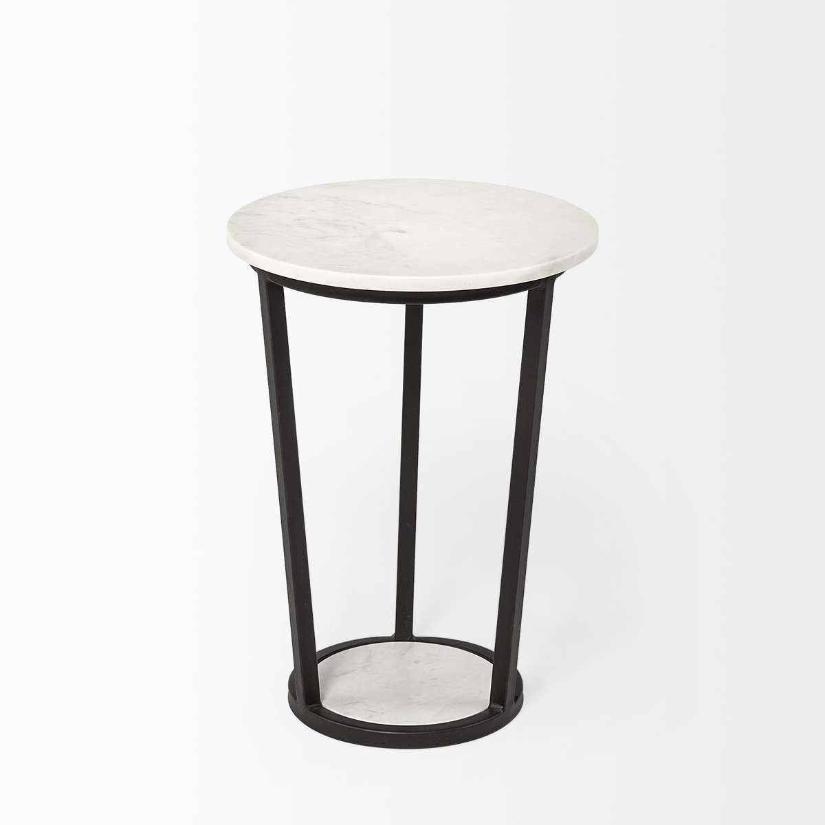 Bombola I (Small) 15L x 15W White Round Marble Top with Black Metal Frame Accent Table, Side & End Table by Mercana, 15" length x 15" width x 21" height View 5