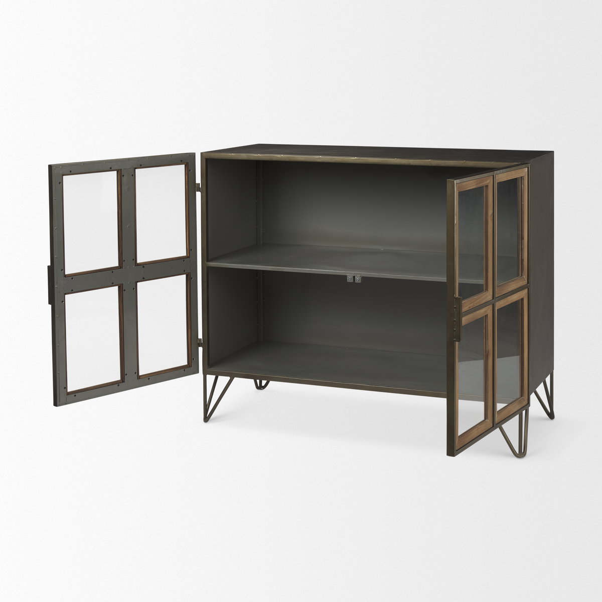 Pandora Dark Brass Metal with Red Wood 2 Door Accent Cabinet, Cabinets & Chest by Mercana, 36.81" length x 16.34" width x 29.92" height View 8
