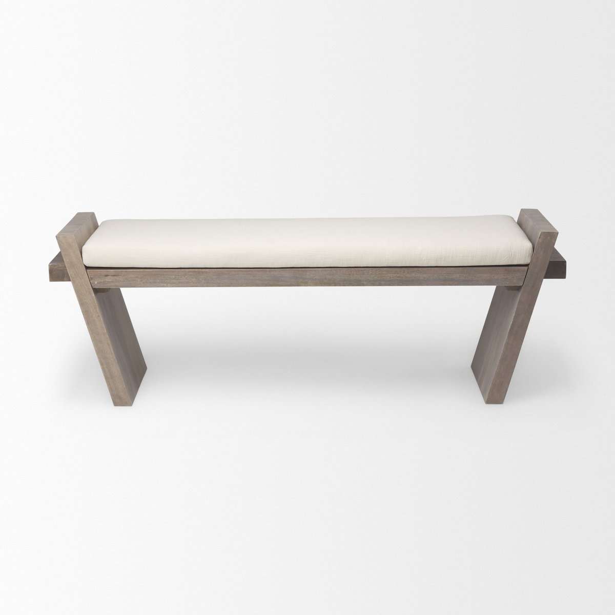 Elaine I 58L x 14.75W x 20H Brown Wood Upholstered Cream Seat Entryway Bench, Benche by Mercana, 58" length x 14.75" width x 20" height View 5