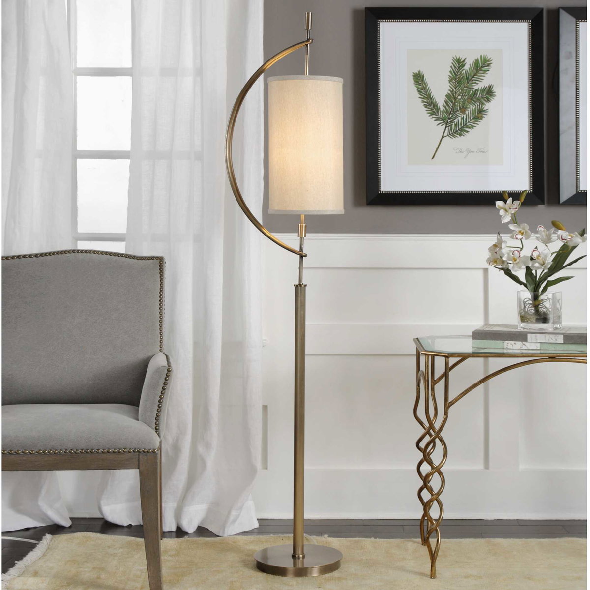 Balaour Antique Brass Floor Lamp, by Uttermost, 1'3.5" width x 5'6" height x 10" depth View 2