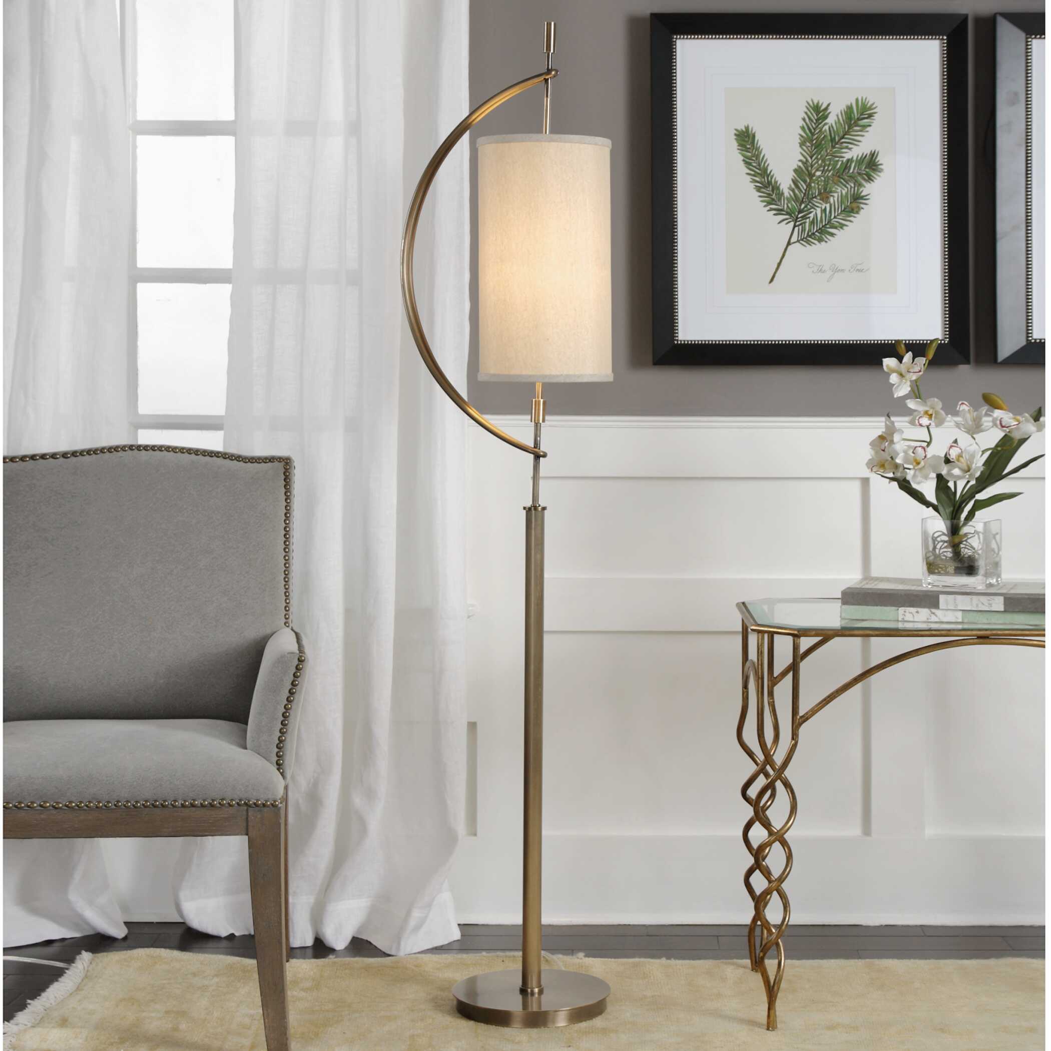 Balaour Antique Brass Floor Lamp, by Uttermost, 15.5" width x 66" height x 10" depth View 2