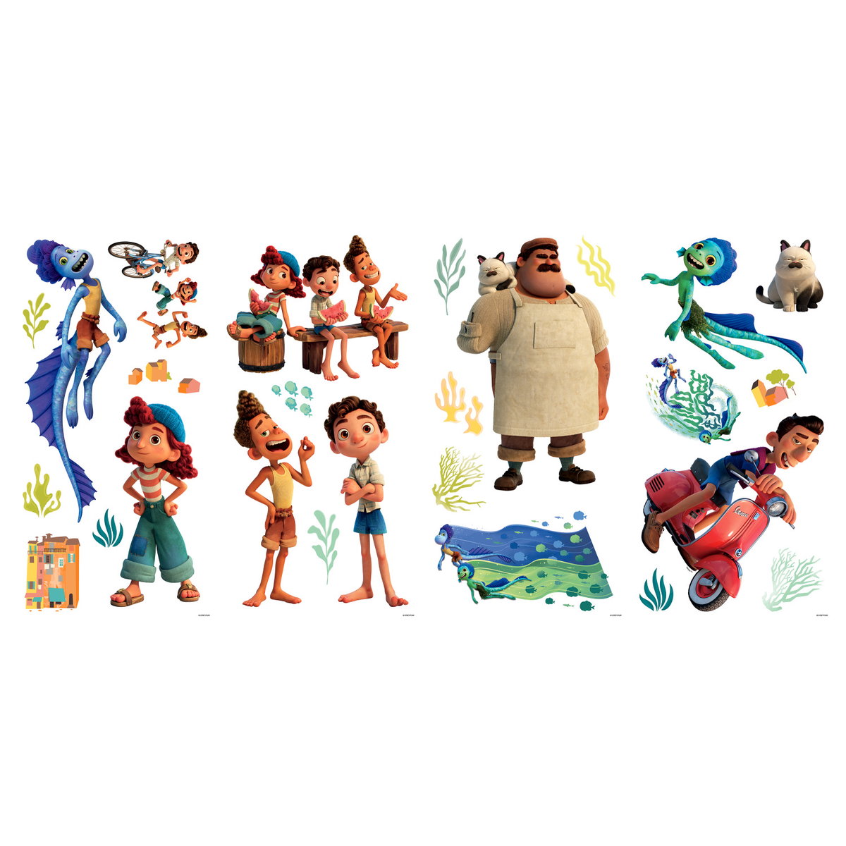 Pixar Luca Wall Decals, by York Wall, 1'4.8" length x 9" width x 1.34" depth