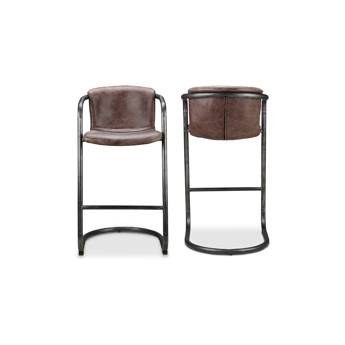 Freeman Barstool Grazed Brown Leather - Set Of Two, Counter & Bar Stool by Moe's Home, 22" width x 40" height x 24" depth View 2