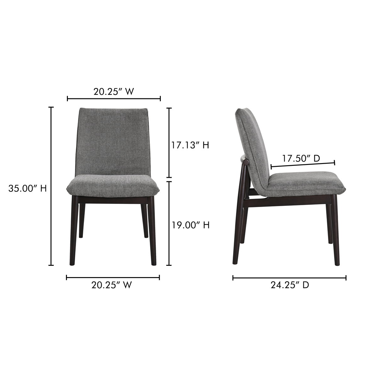 Charlie Dining Chair Dark Grey – Set Of Two, by Moe's Home, 20.25" width x 35" height x 24.25" depth View 8
