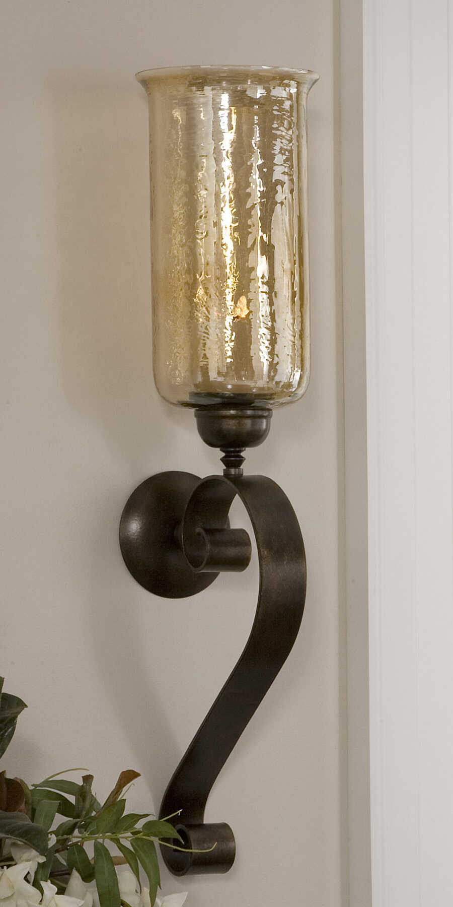 Joselyn Bronze Candle Wall Sconce, by Uttermost, 7" width x 30" height x 8.5" depth View 4