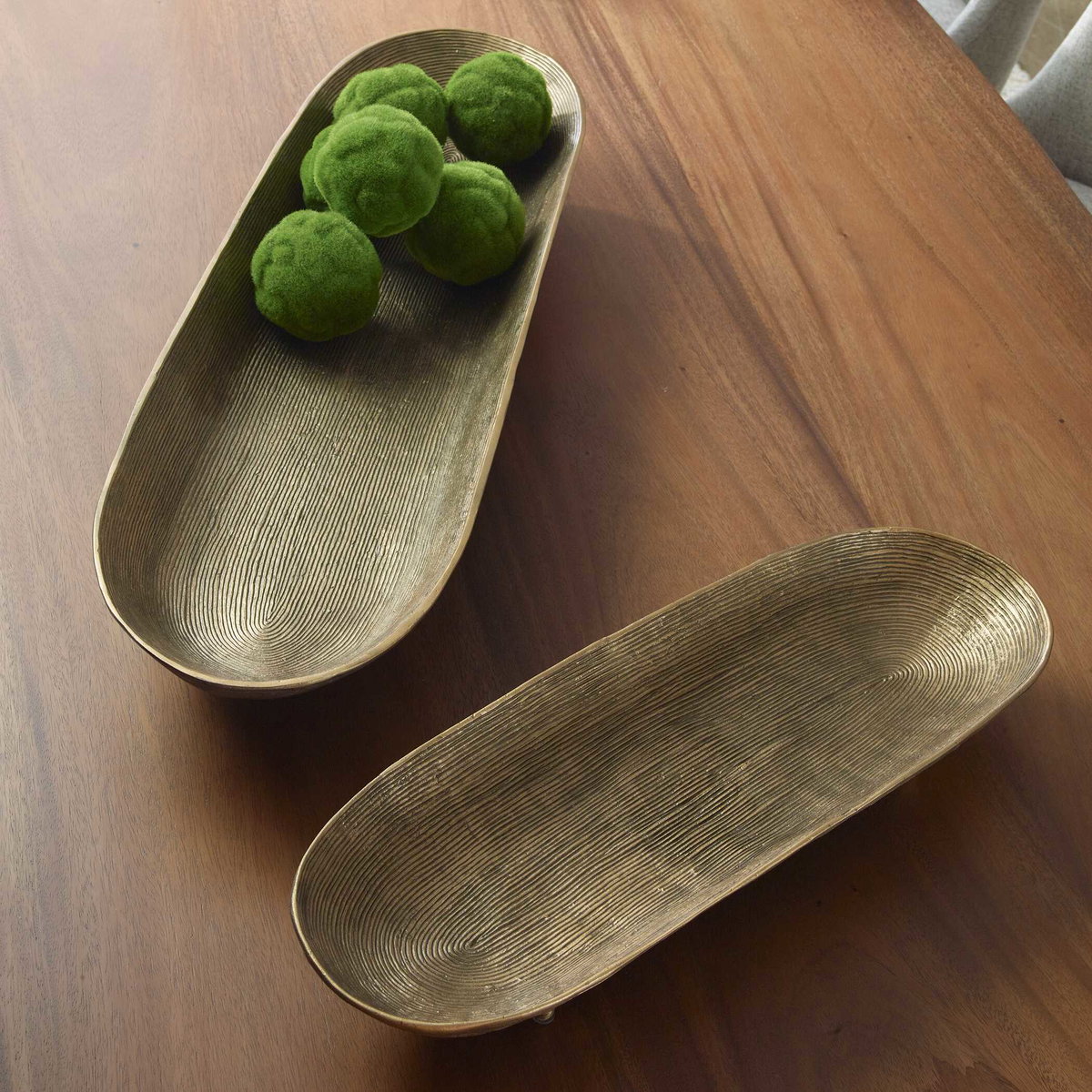 Stratum Oval Brass Bowls Set/2, Decorative Tray by Uttermost, 33.75" width x 4" height x 9.75" depth View 2