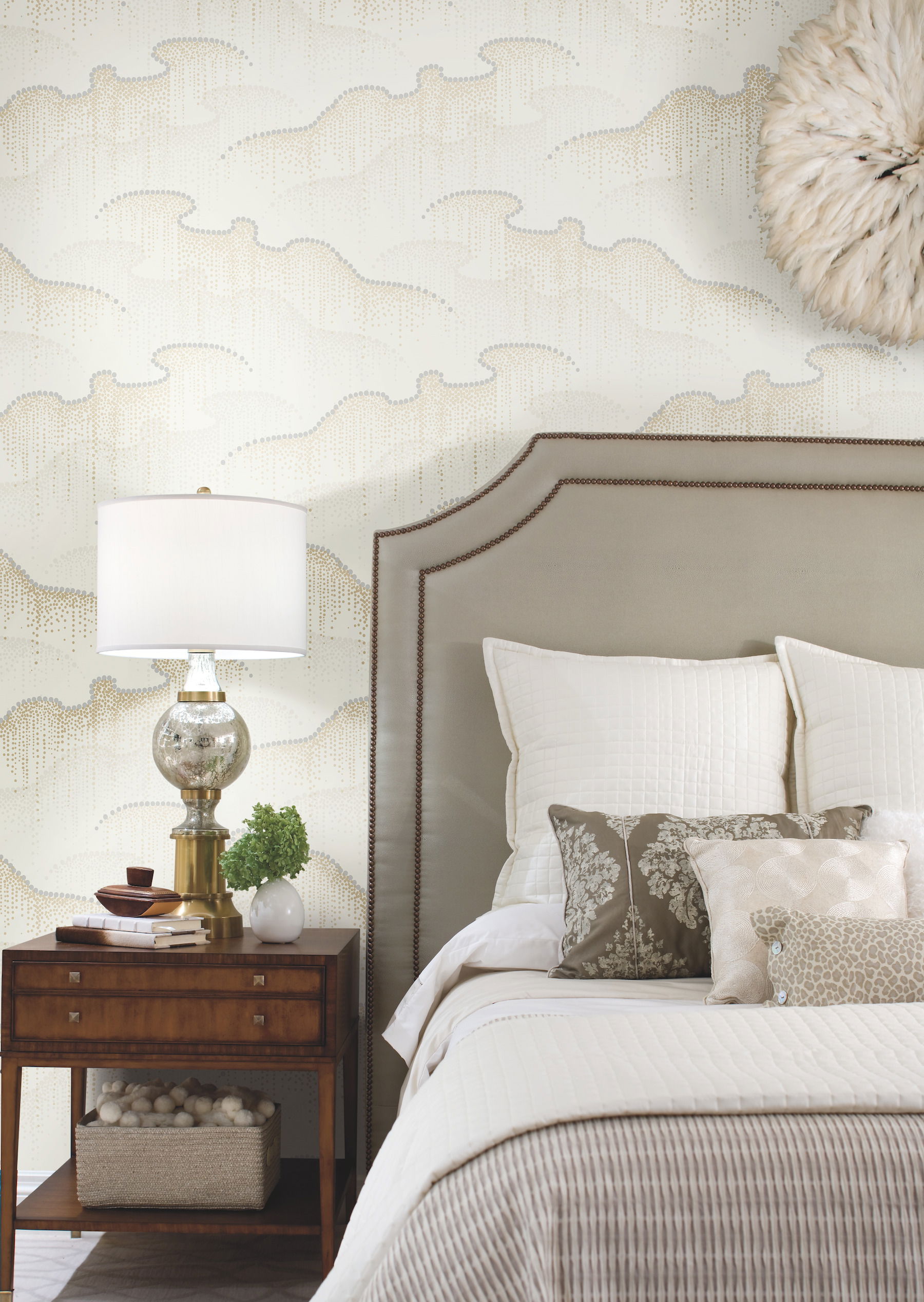 Moonlight Pearls Cream Wallpaper, by York Wall, 27' length x 2'3" width x 0.02" depth View 3