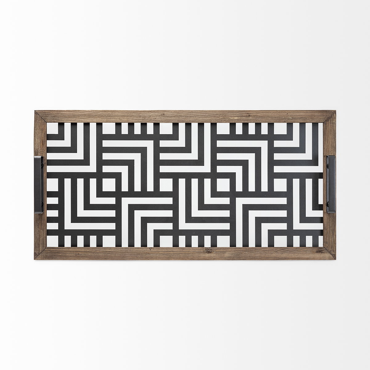 Fantuz 32L x 16W Gray Metal, Wood and Glass Serving Tray, Decorative Tray by Mercana, 31.89" length x 15.75" width x 2.56" height View 4
