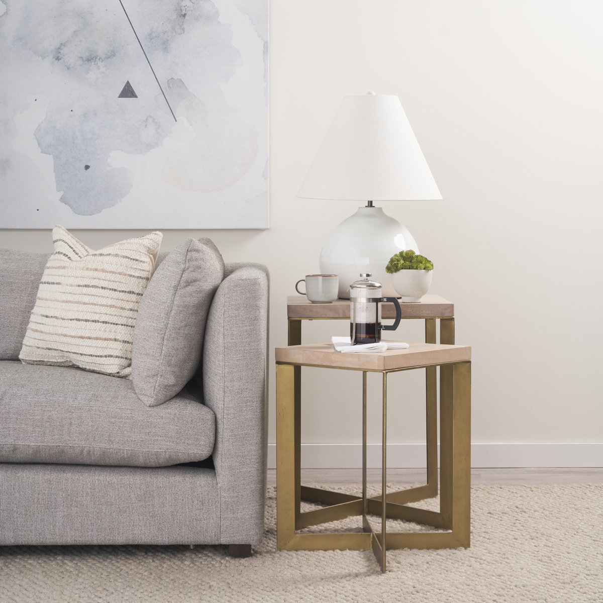Mehdi White Ceramic Table Lamp, by Mercana, 12.2" length x 12.2" width x 11.02" height View 2