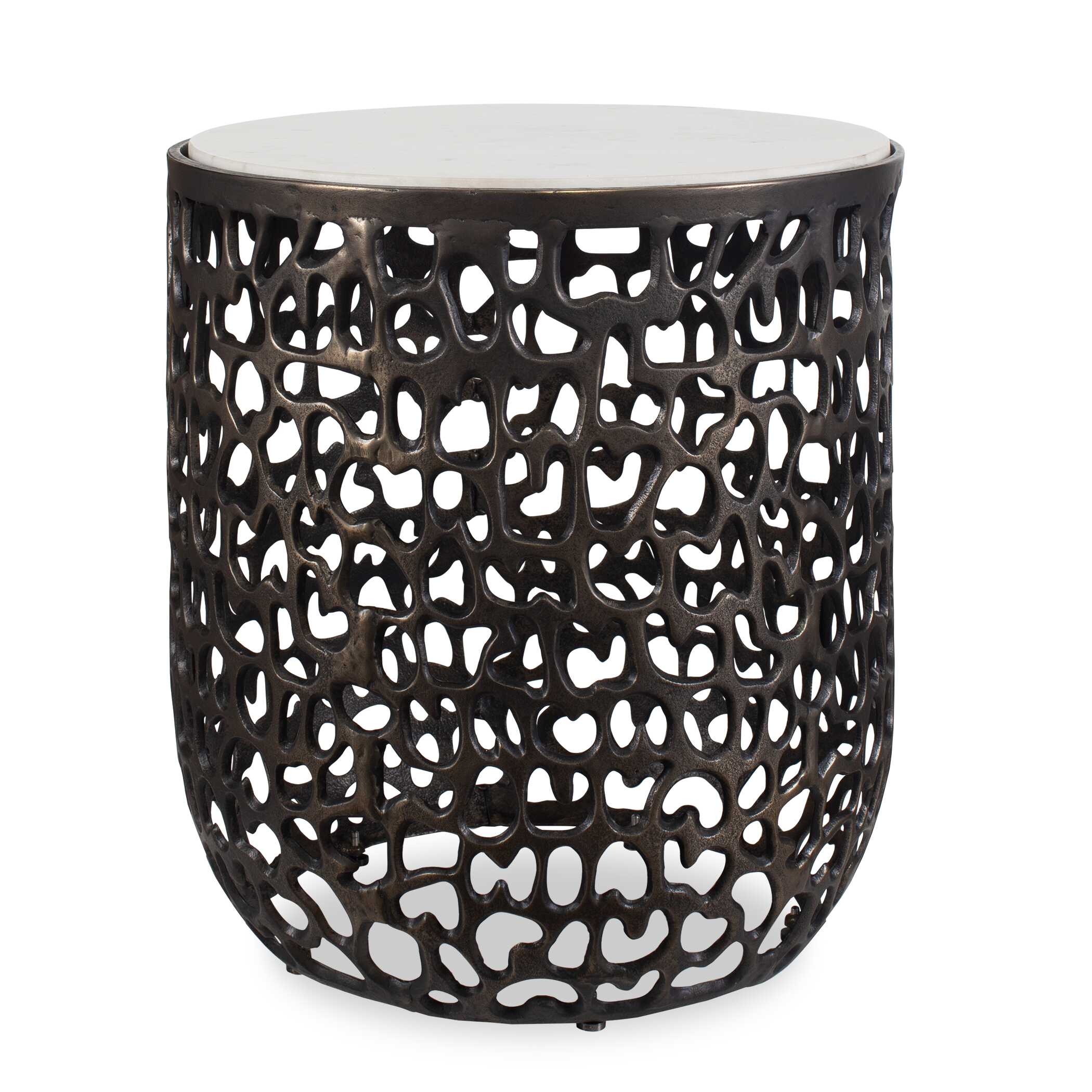 Sabena White Marble Outdoor Side Table, Furniture by Uttermost, 18" width x 20" height x 18" depth View 1
