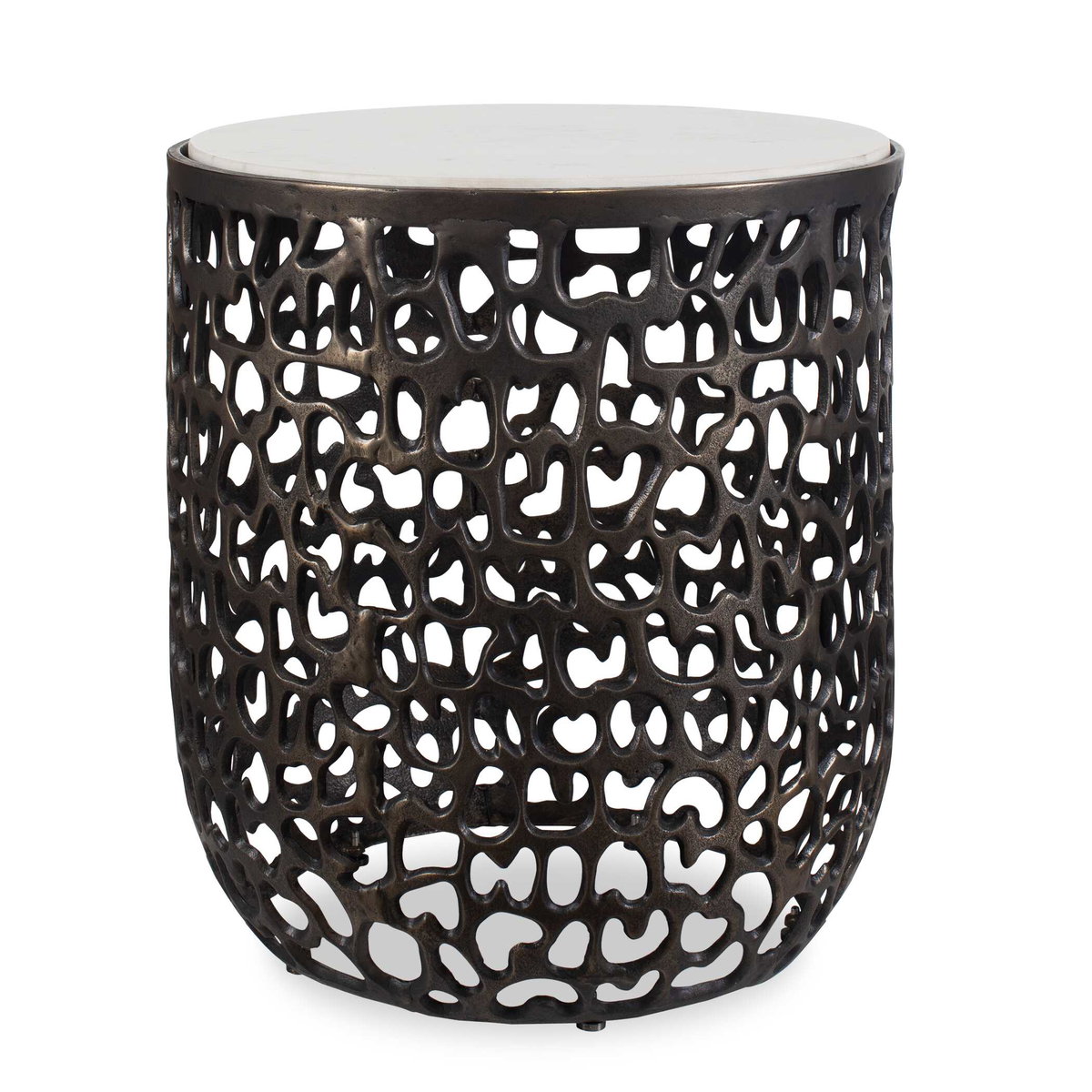 Sabena White Marble Outdoor Side Table, Outdoor Table by Uttermost, 1'6" width x 1'8" height x 1'6" depth View 1