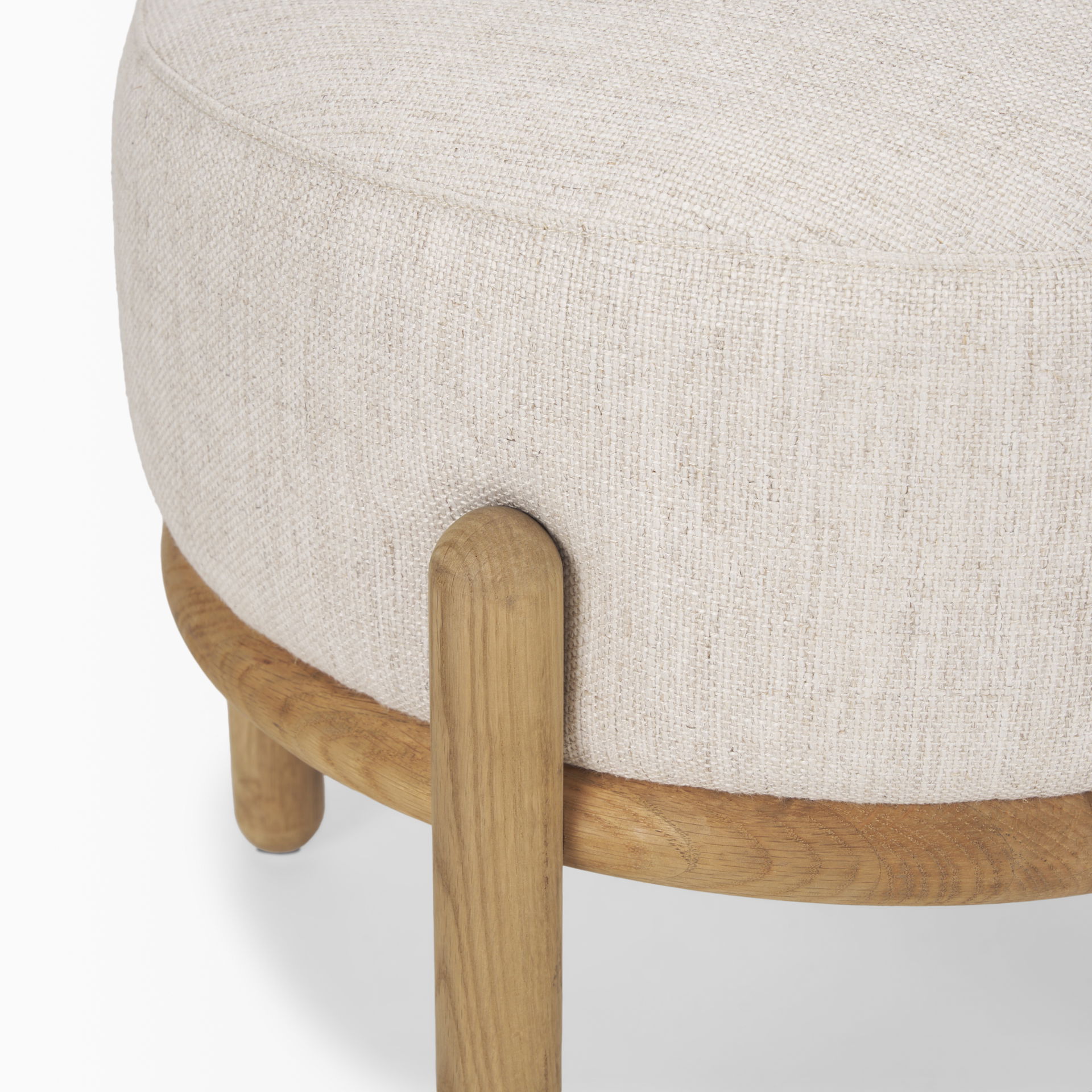 Gwynn Beige Fabric with Light Brown Wood Pouf, Ottoman by Mercana, 22.05" length x 22.05" width x 18.11" height View 6
