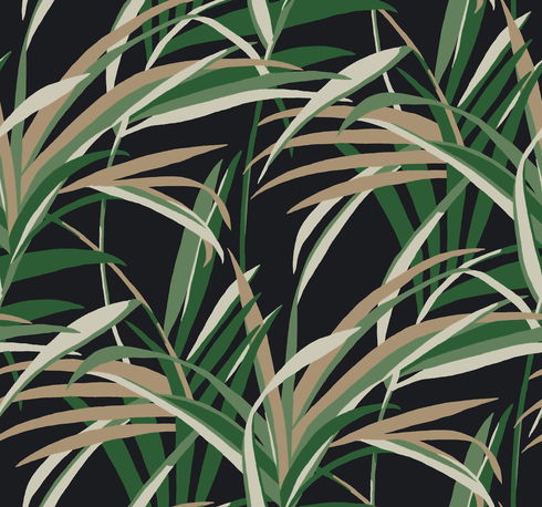 Tropical Paradise Green & Black Wallpaper