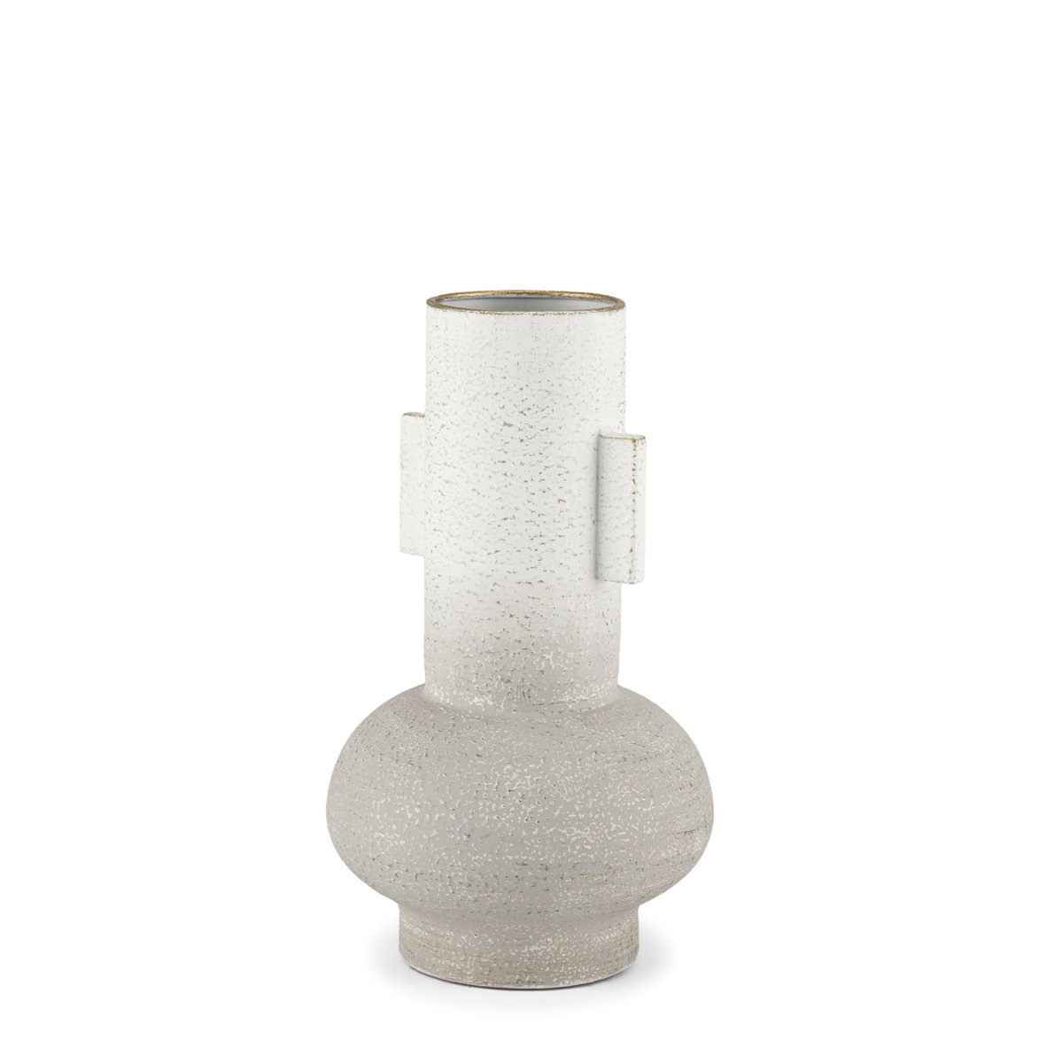 Torres Small Textured Off White with Gold Metal Vase, by Mercana, 7.87" length x 7.87" width x 12.6" height View 1