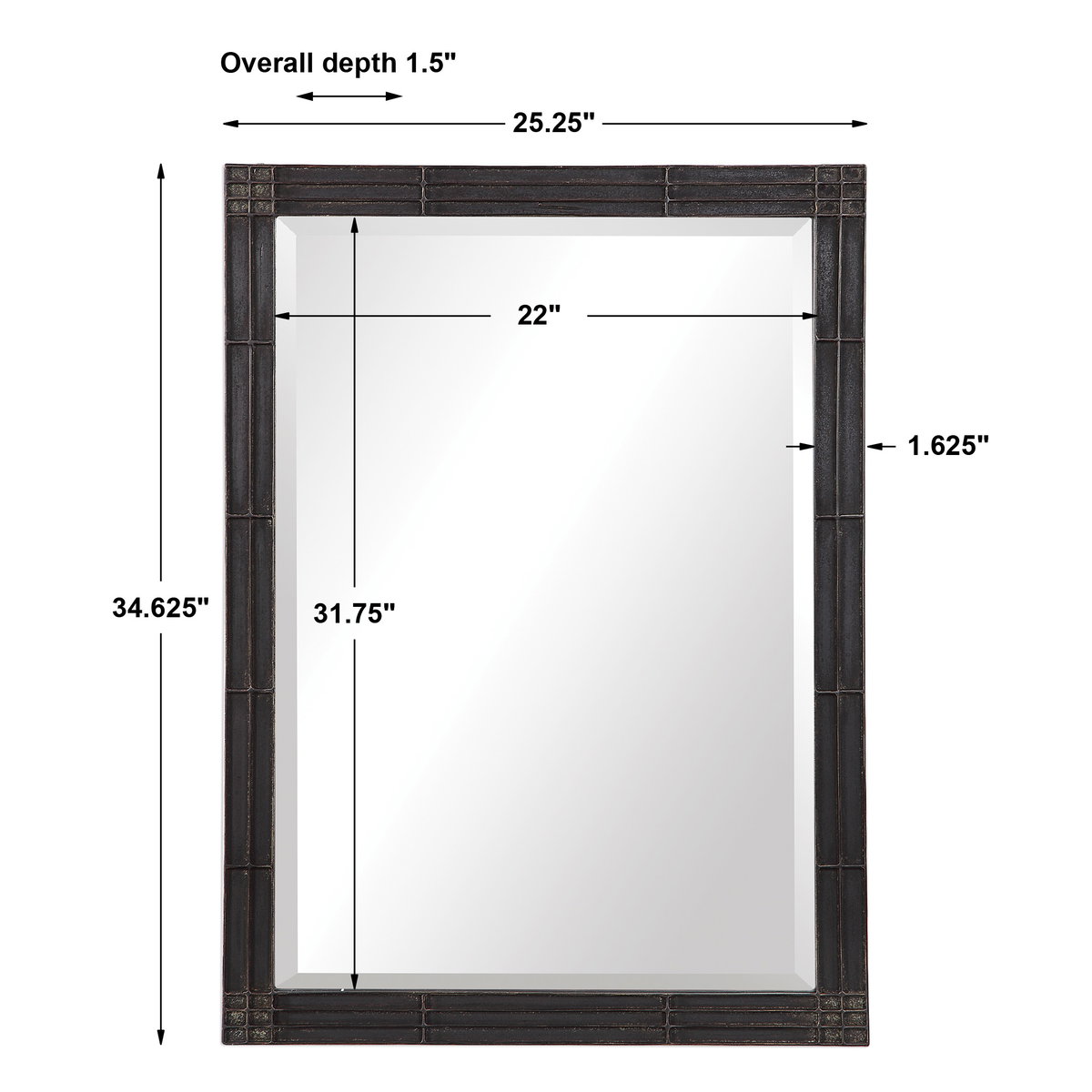 Gower Aged Black Vanity Mirror, by Uttermost, 2'1.25" width x 2'10.62" height x 1.5" depth View 3